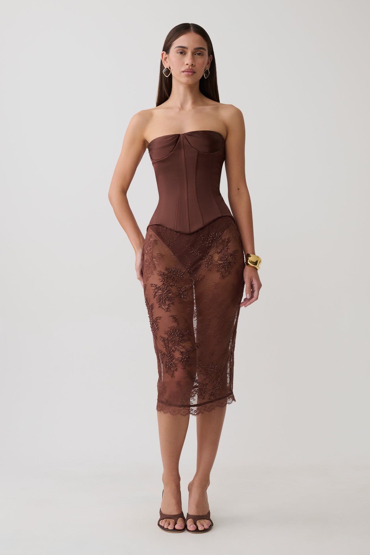 Nicolla Satin Strapless Corset - Dark Chocolate #9