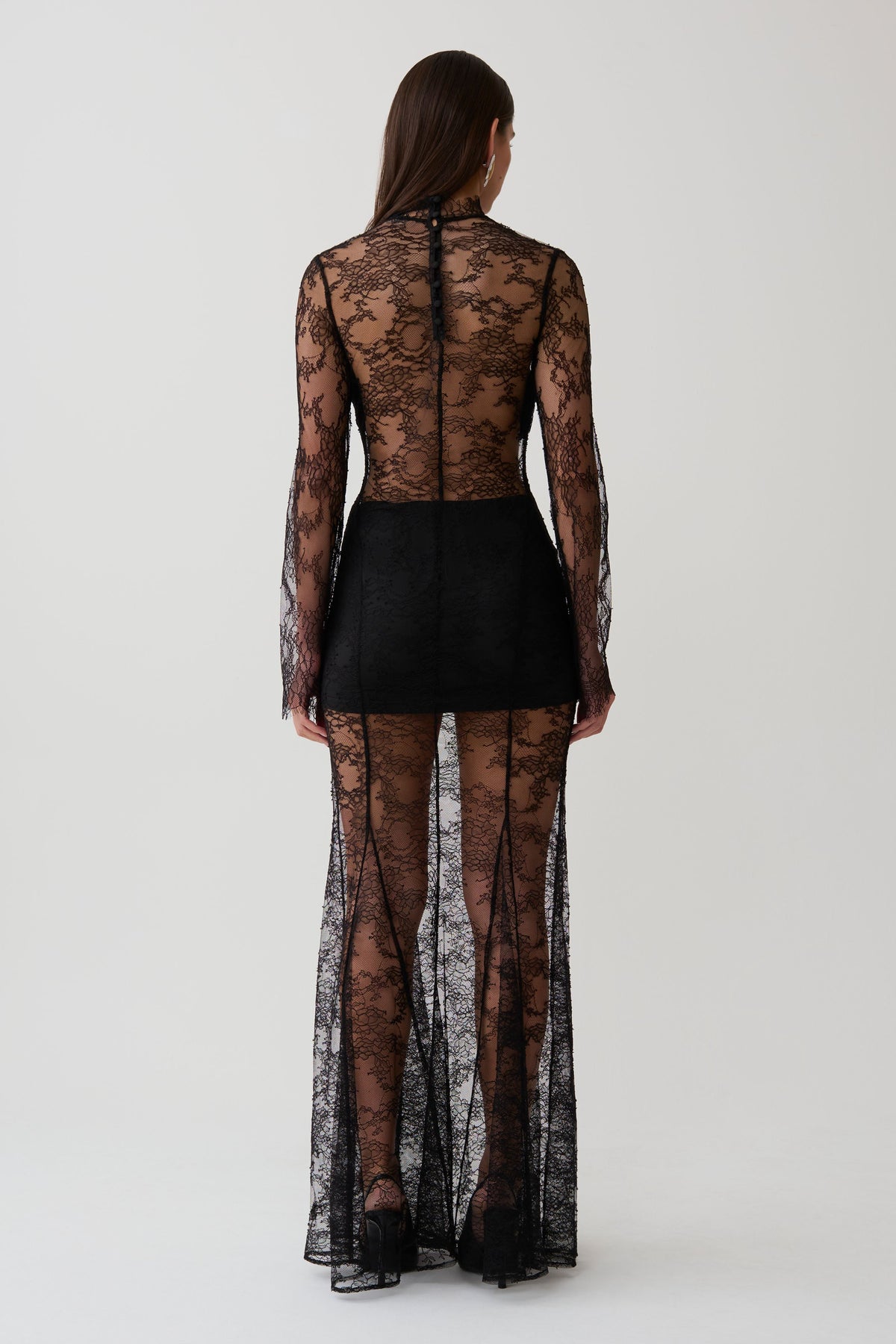 Alizette Long Sleeve Lace Maxi Dress - Black #2