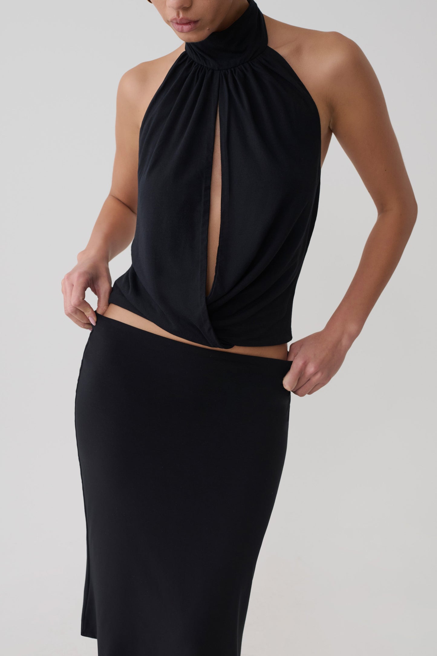 Maki Viscose Sleeveless Halter Top - Black
