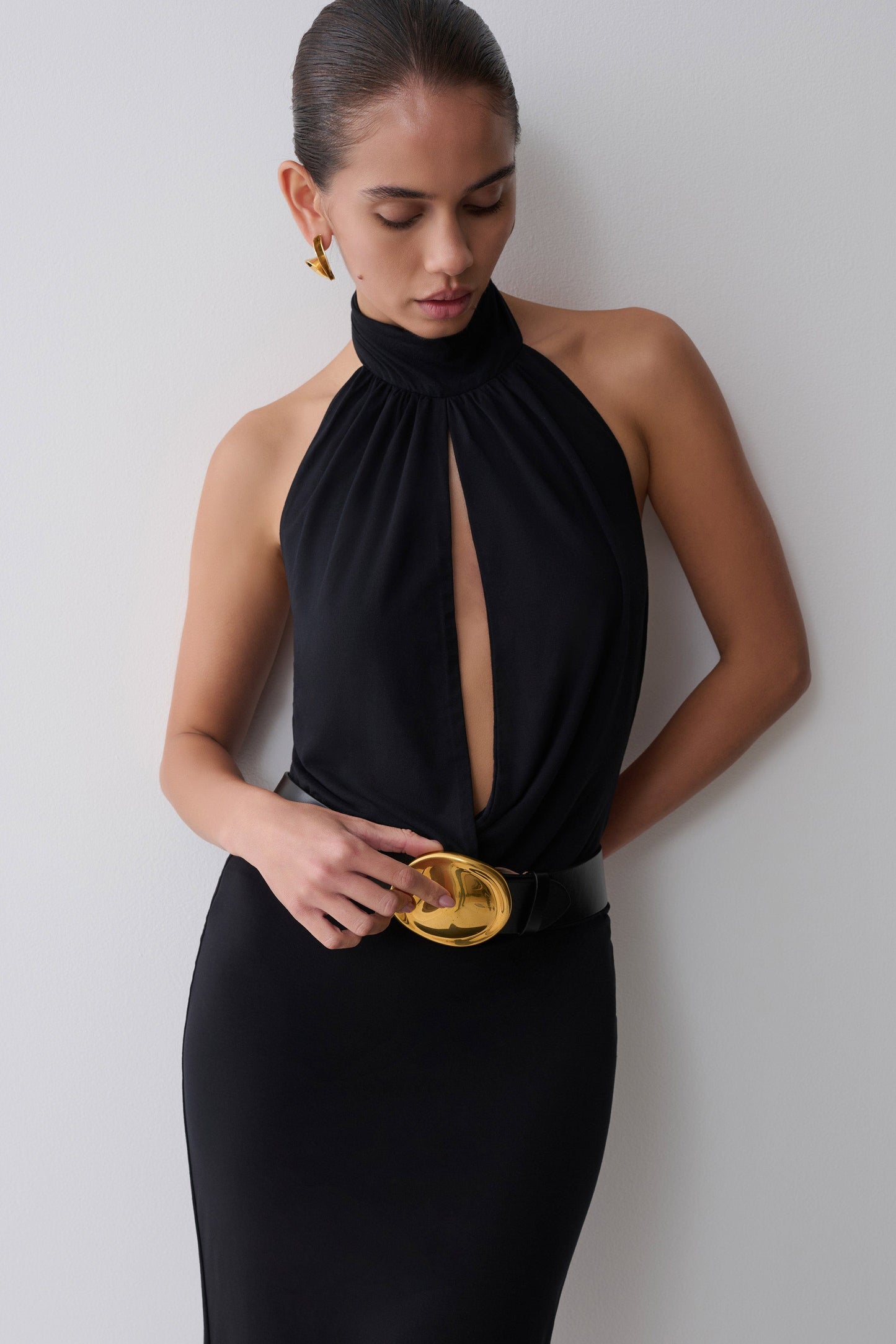Maki Viscose Sleeveless Halter Top - Black