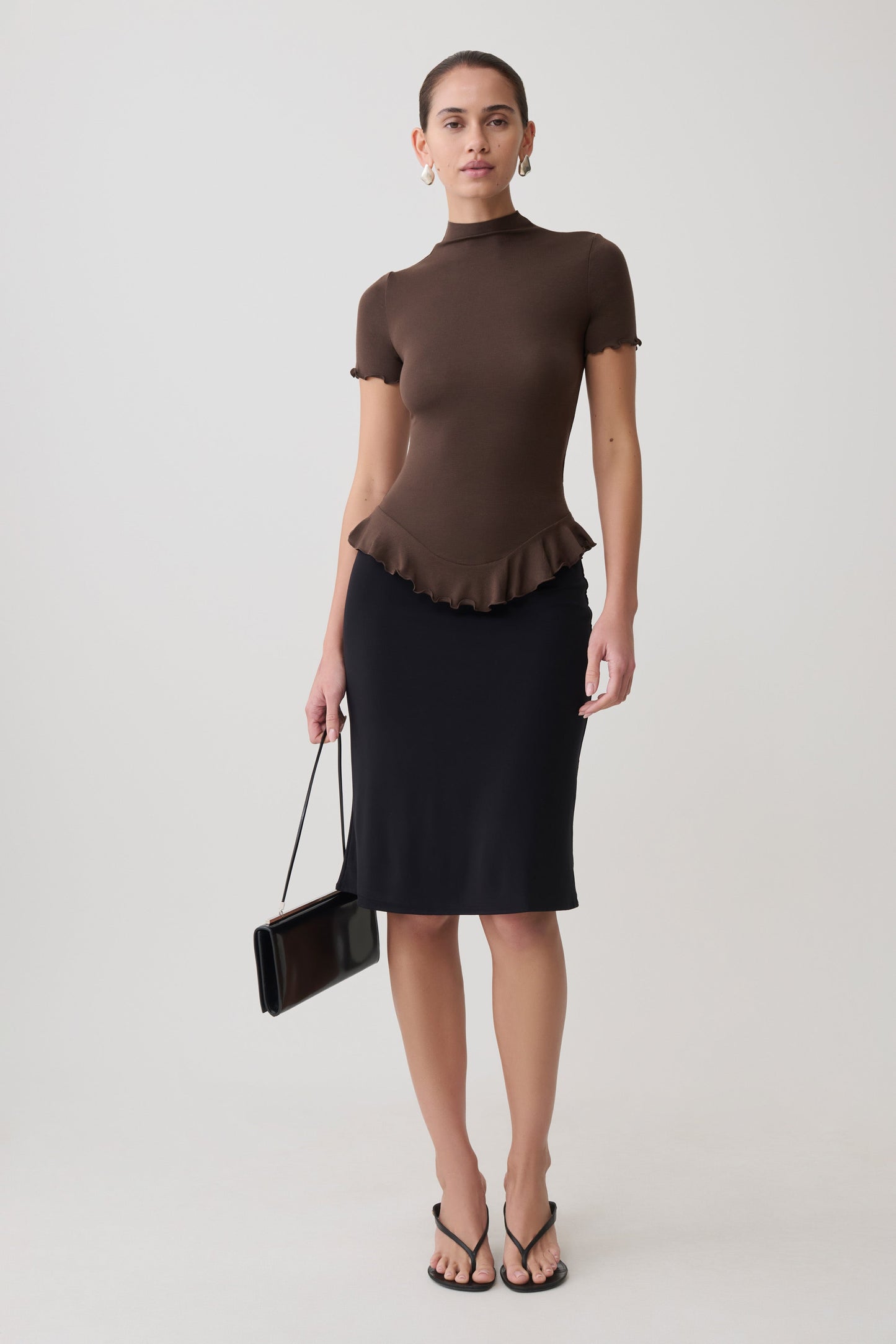 Nira Short Sleeve Ruffle Top - Dark Chocolate