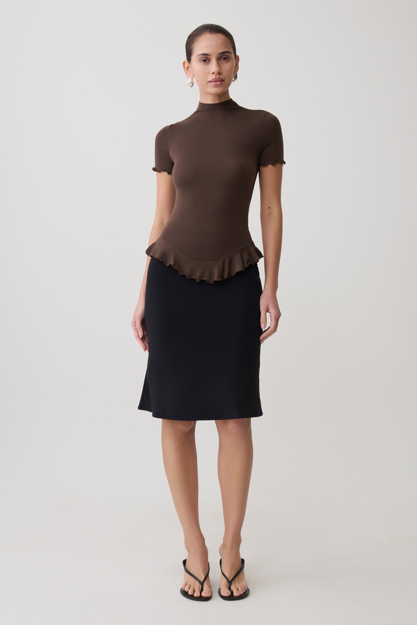 Nira Short Sleeve Ruffle Top - Dark Chocolate