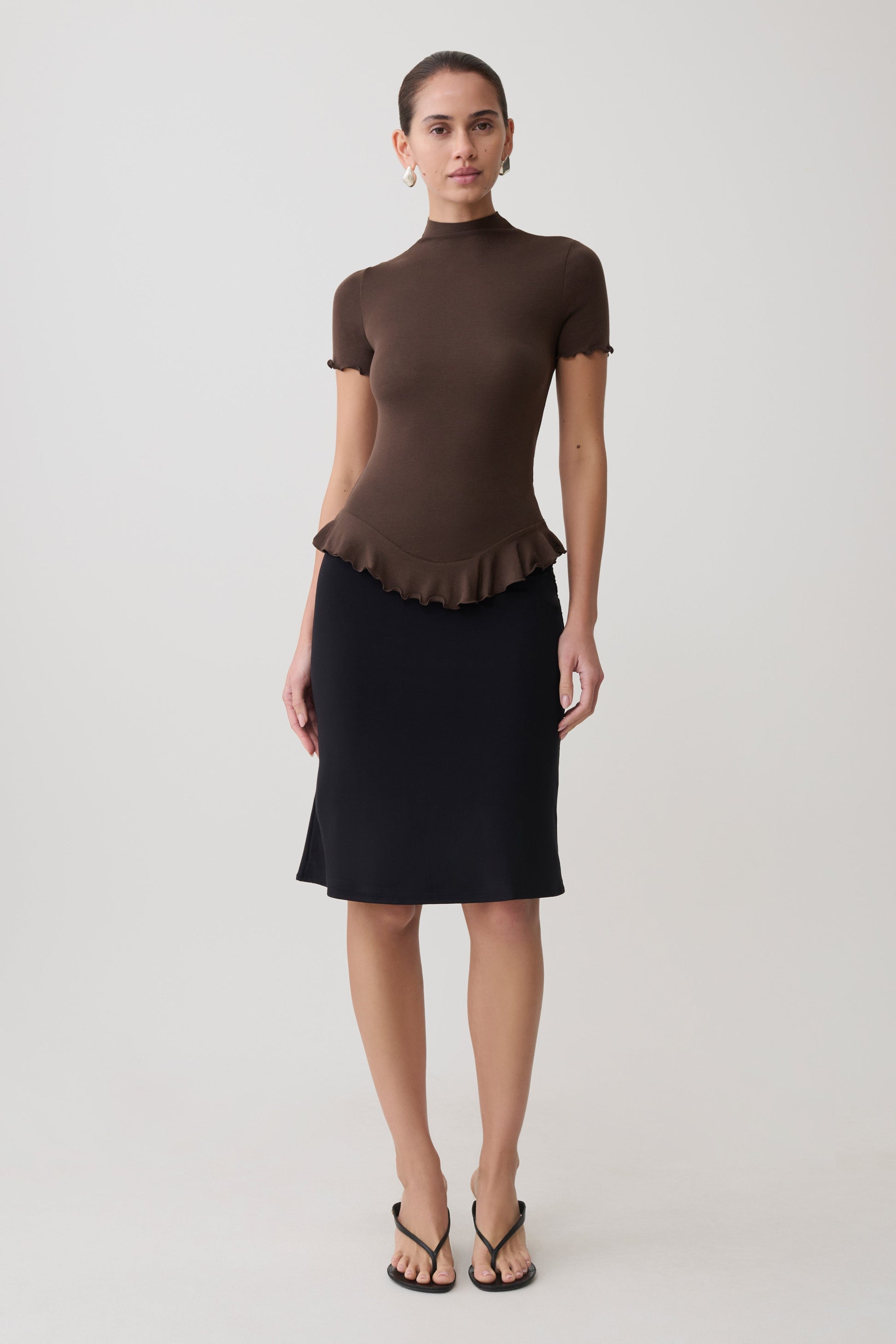 Nira Short Sleeve Ruffle Top - Dark Chocolate #4