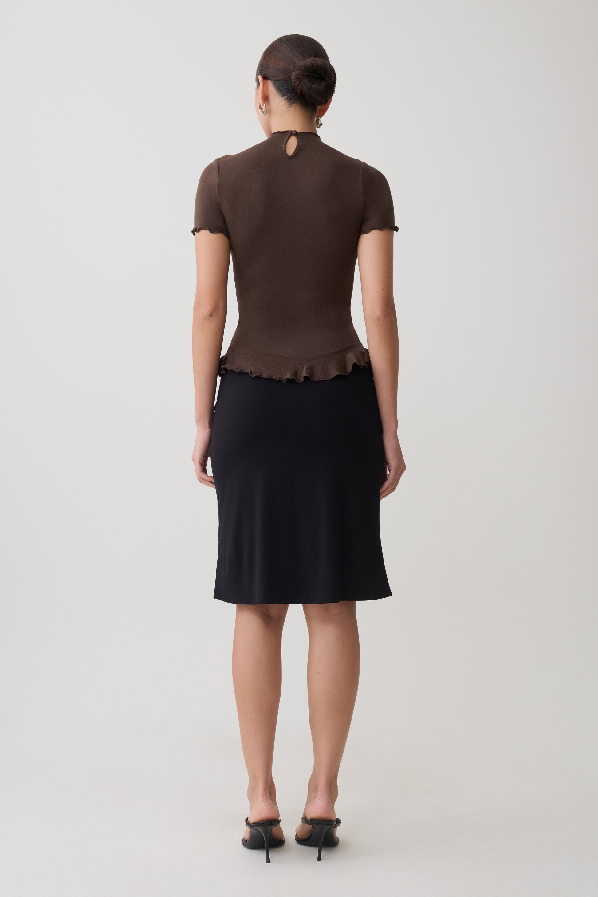 Nira Short Sleeve Ruffle Top - Dark Chocolate #5