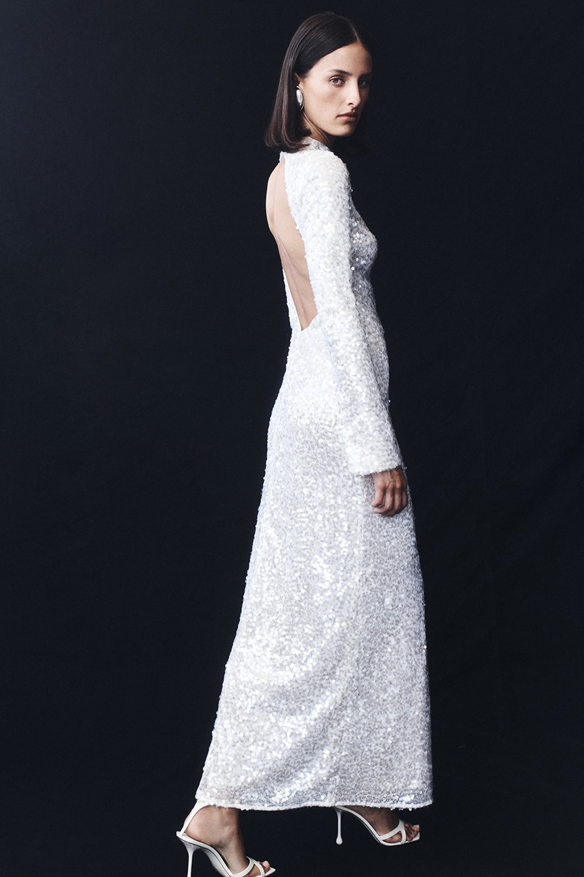 Sofia Long Sleeve Sequin Maxi Dress - White #5