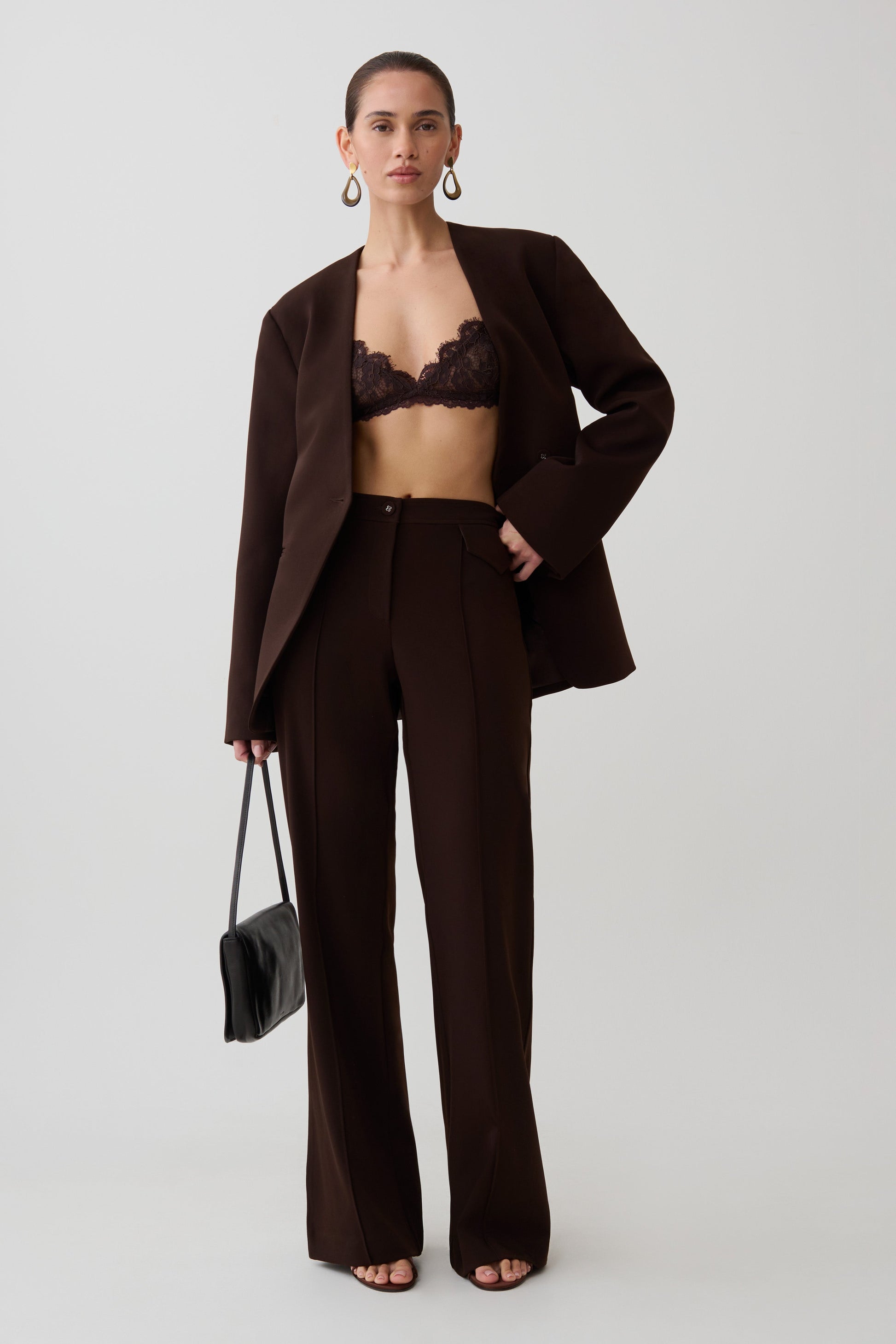 Darcie Drop Shoulder Suiting Blazer - Dark Chocolate #4