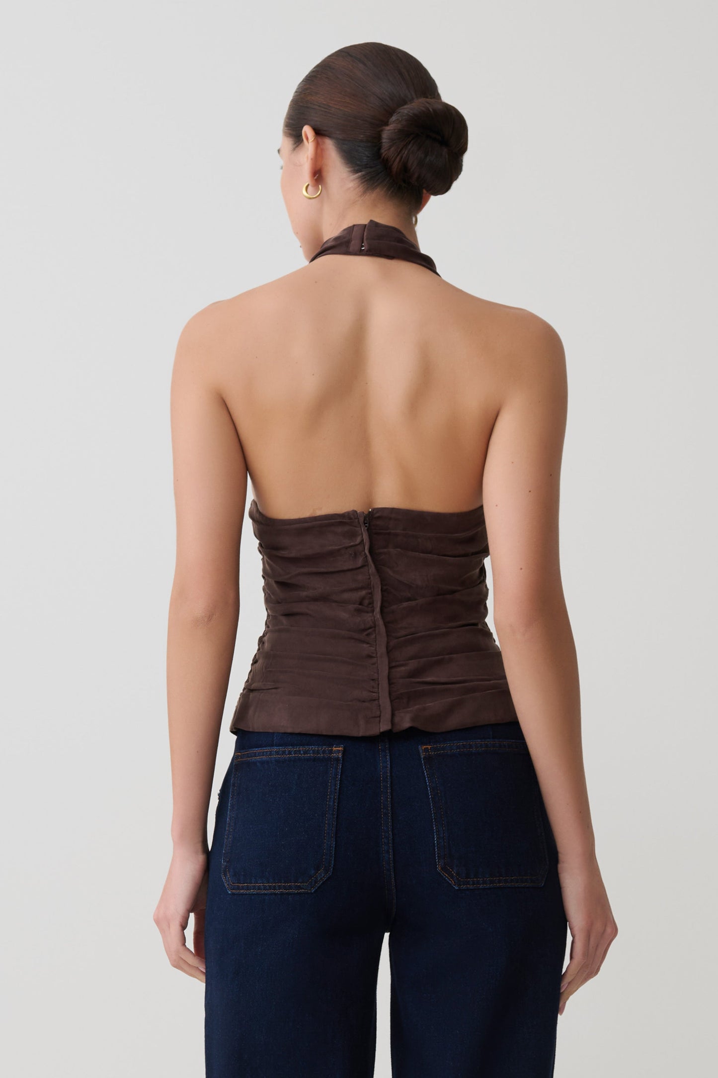Daniela Ruched Halter Top - Dark Chocolate