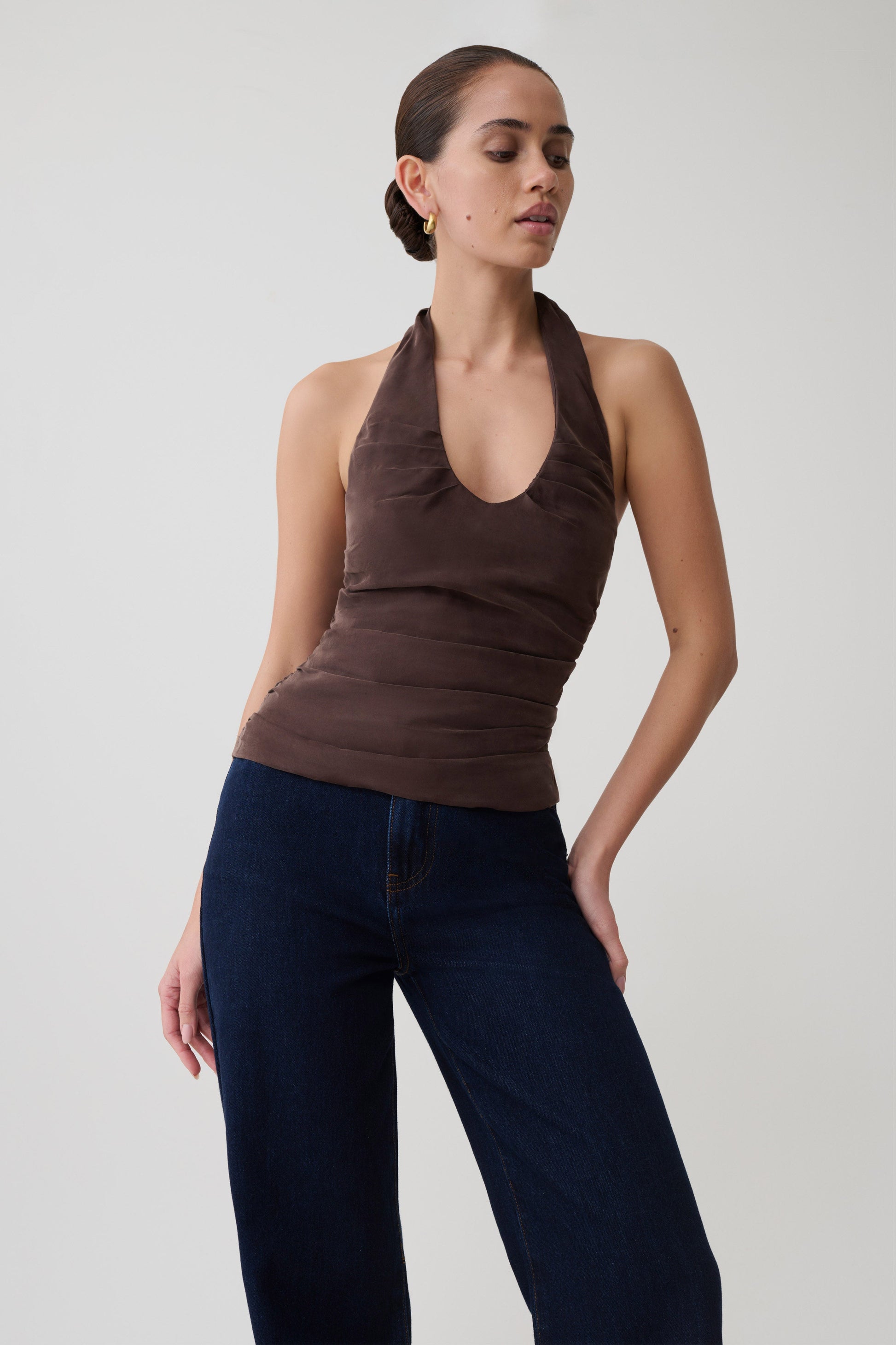 Daniela Ruched Halter Top - Dark Chocolate #3