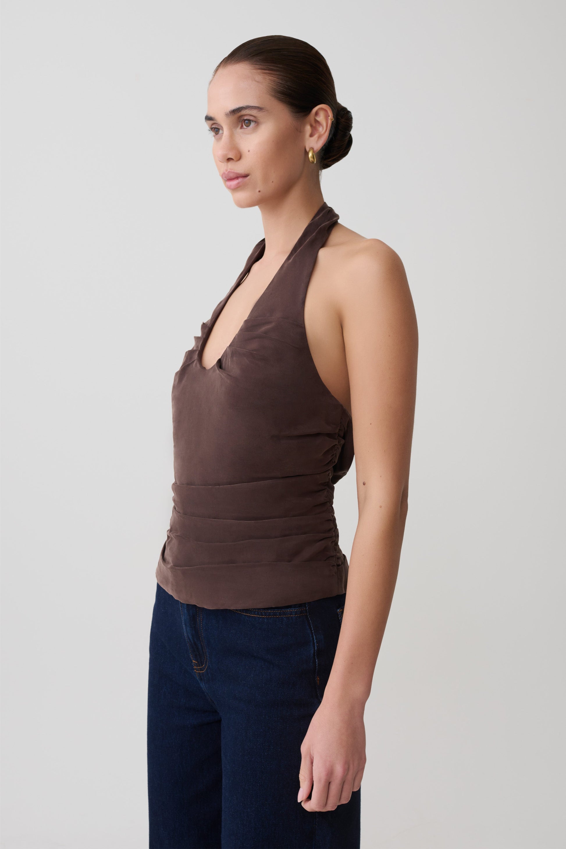 Daniela Ruched Halter Top - Dark Chocolate #4
