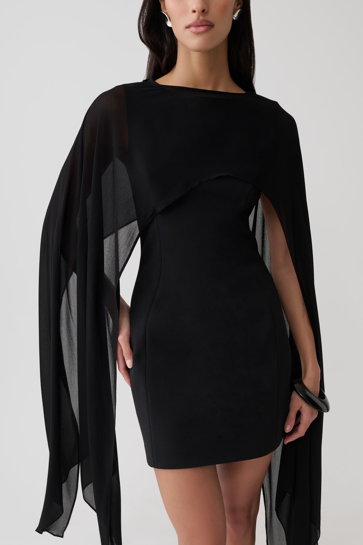 Triana Chiffon Overlay Mini Dress - Black