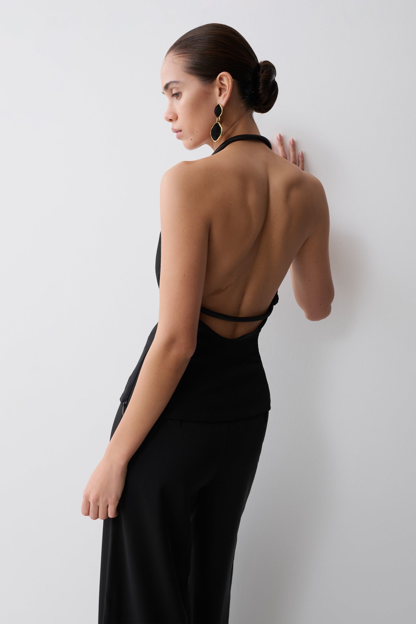 Gracie Halter Neck Asymmetrical Top - Black