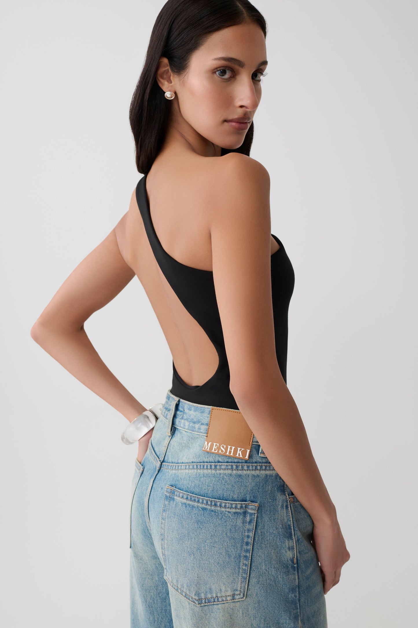 Kuru Asymmetric Back Ponte Bodysuit - Black