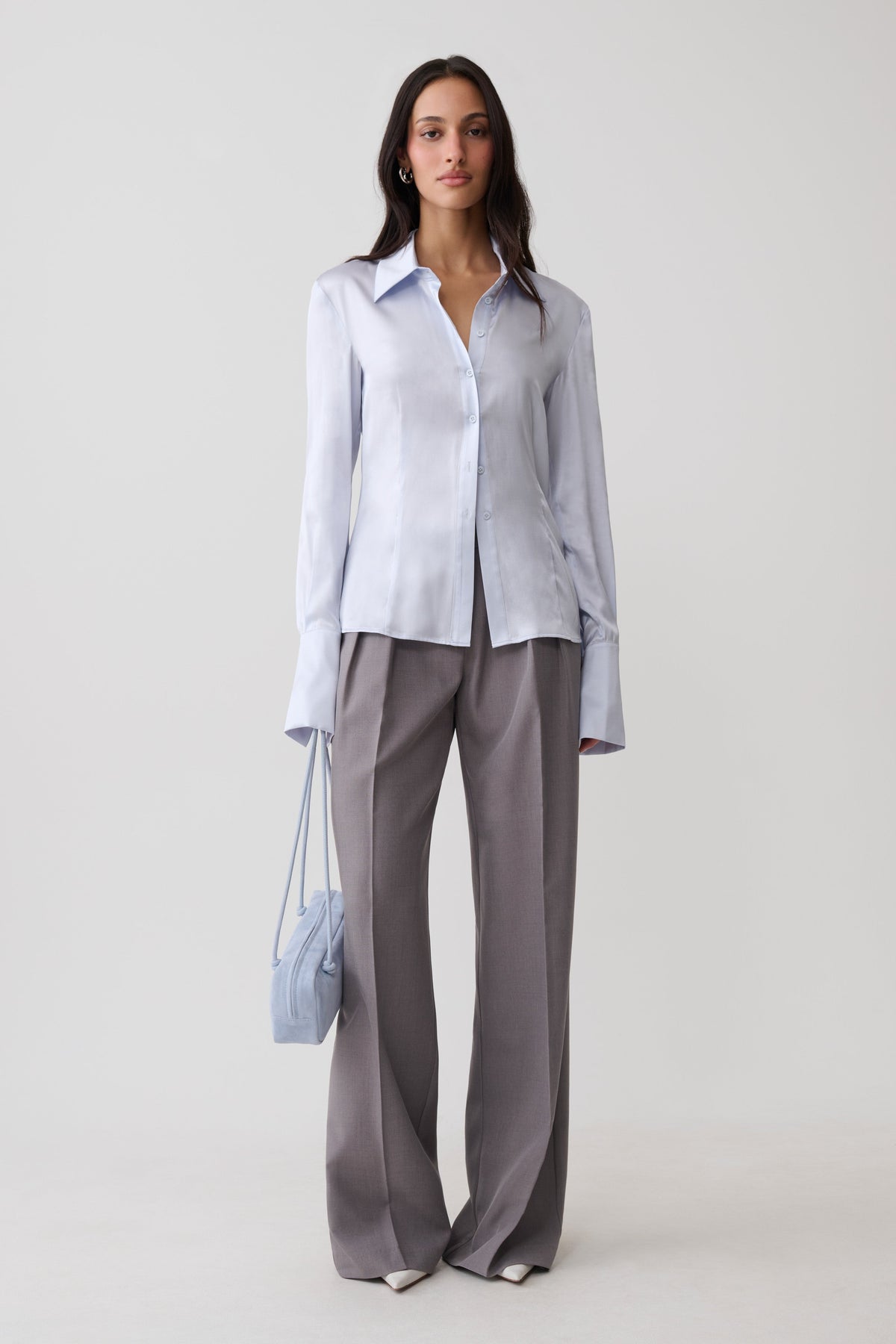 Queenie Silk Blend Long Sleeve Shirt - Ice Blue #4