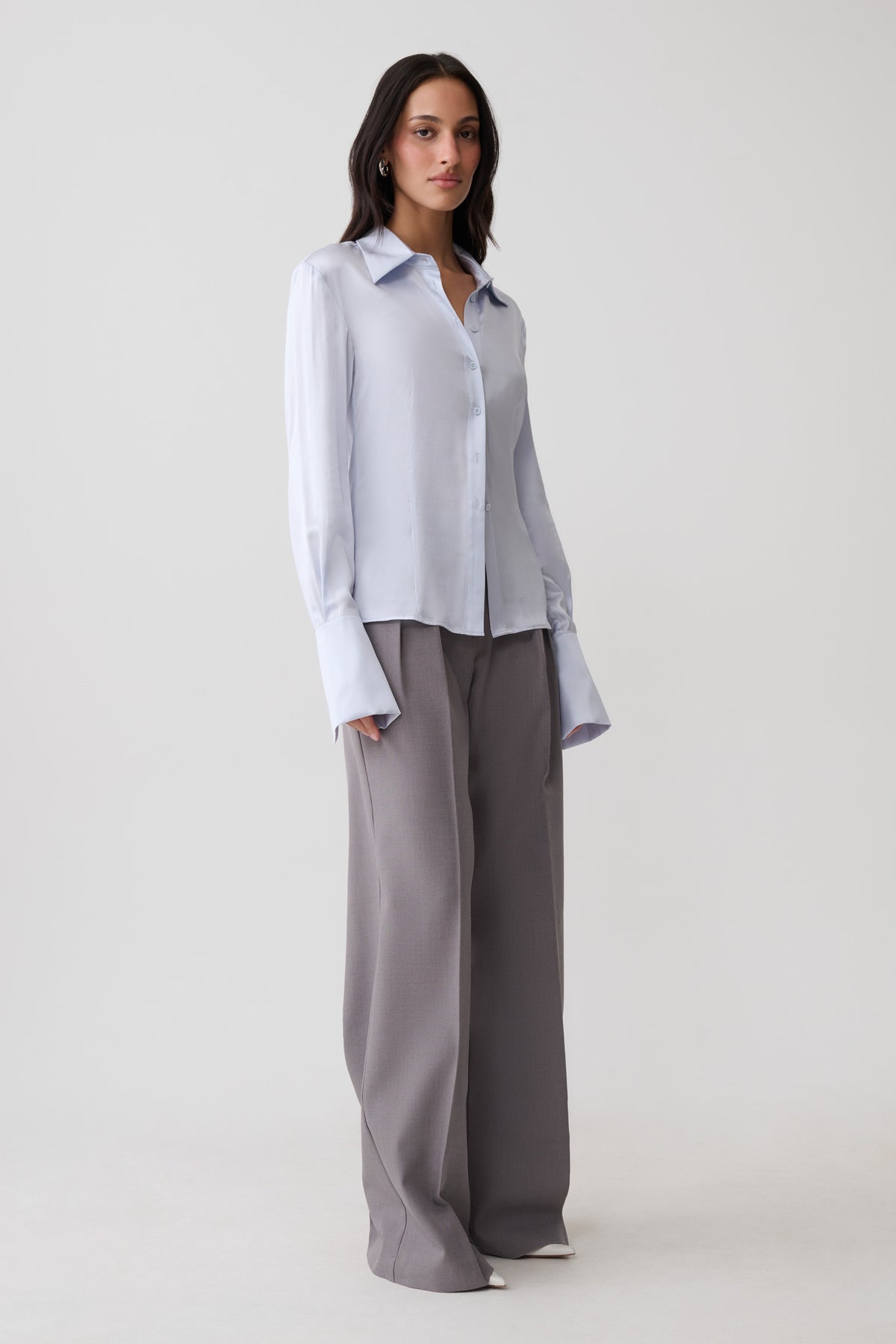 Queenie Silk Blend Long Sleeve Shirt - Ice Blue #6