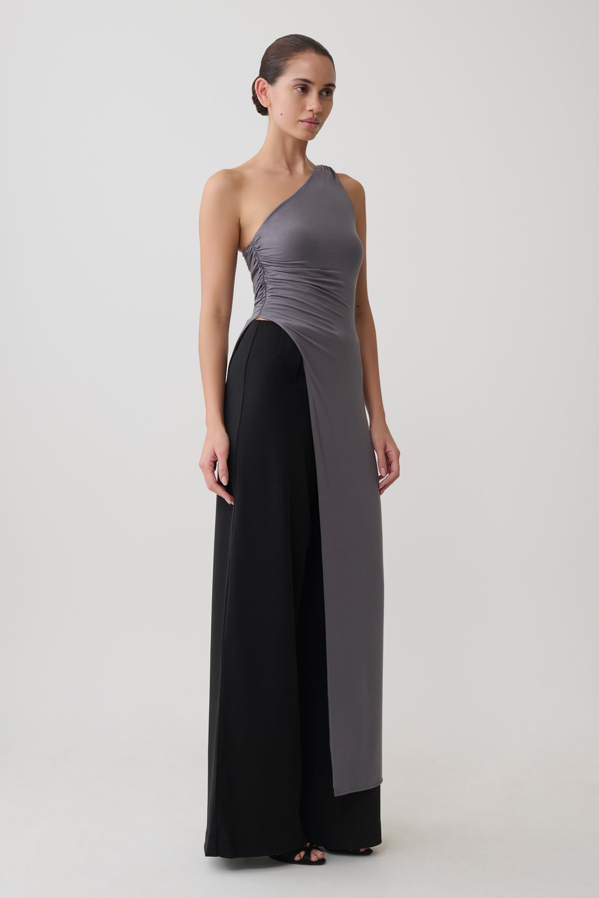Coriona Long Line Top With Front Cut Out - Grey #4