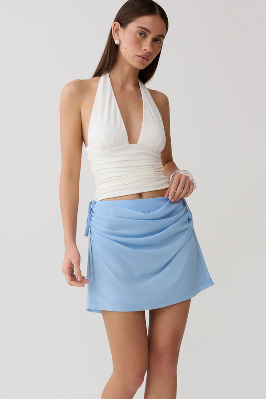 Indie Draped Chiffon Mini Skirt - Sky Blue