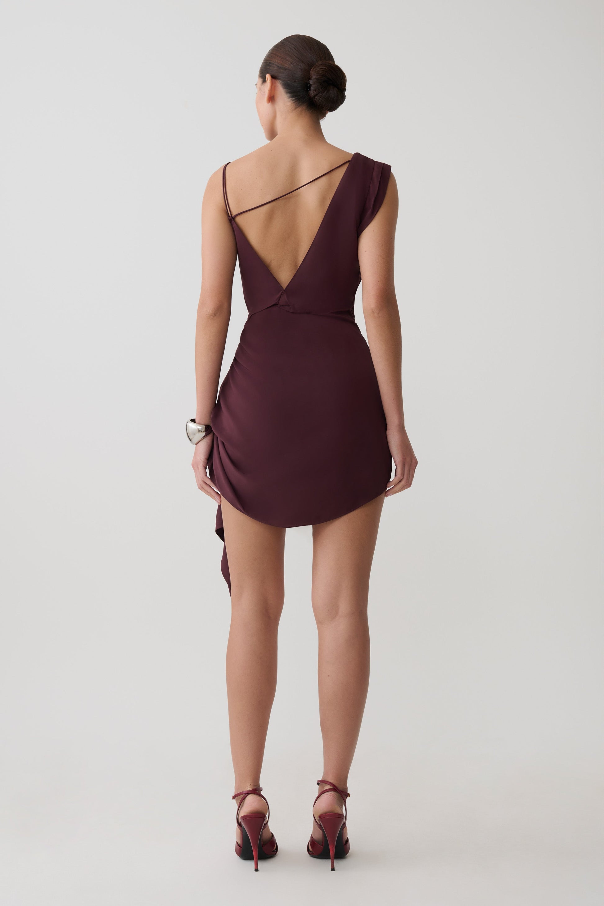 Lucile Cowl Drape Satin Mini Dress - Plum #2