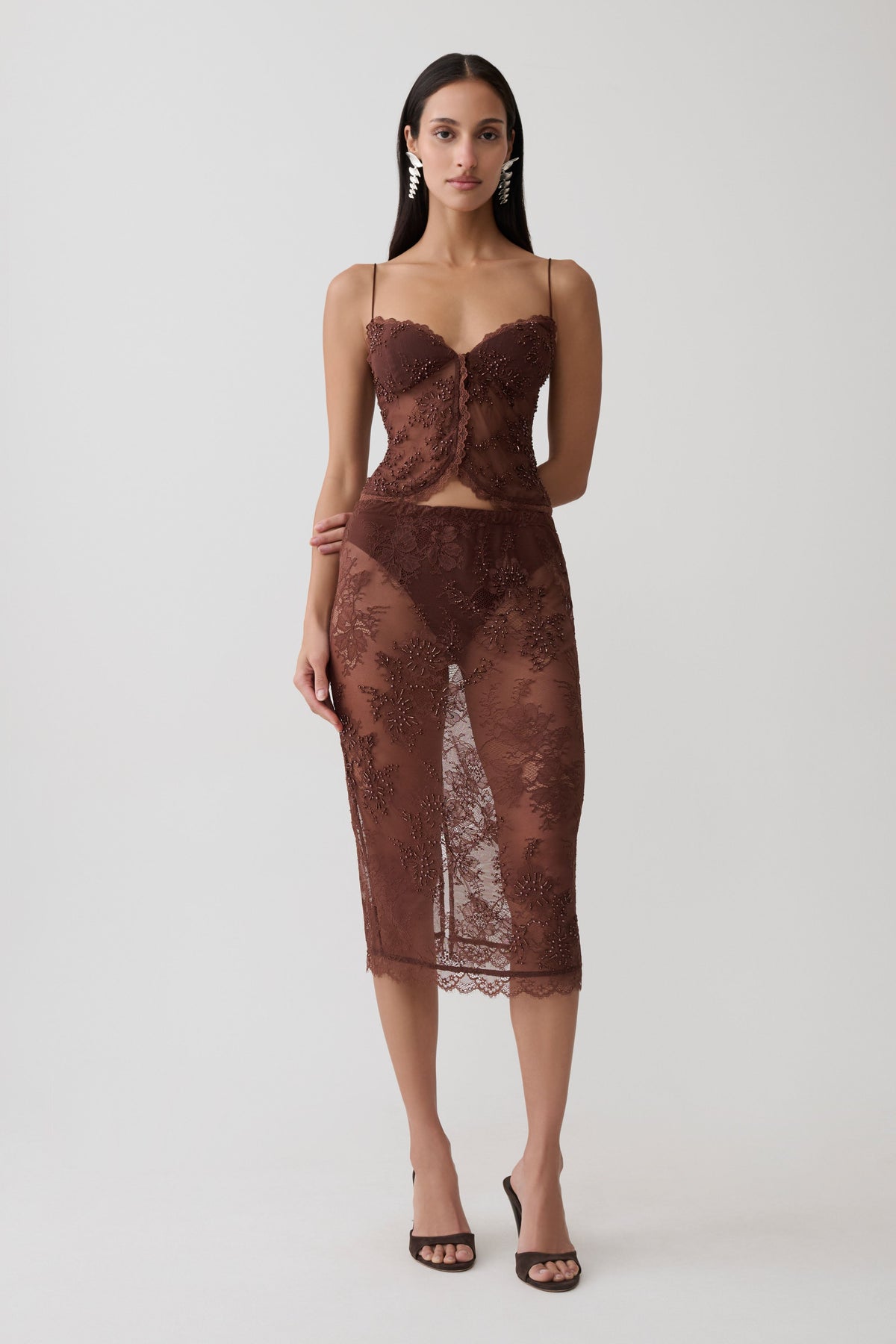 Marcelle Lace Midi Skirt - Dark Chocolate