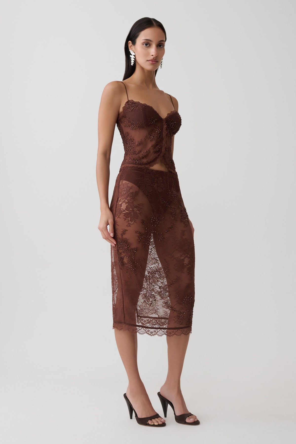 Marcelle Lace Midi Skirt - Dark Chocolate #4