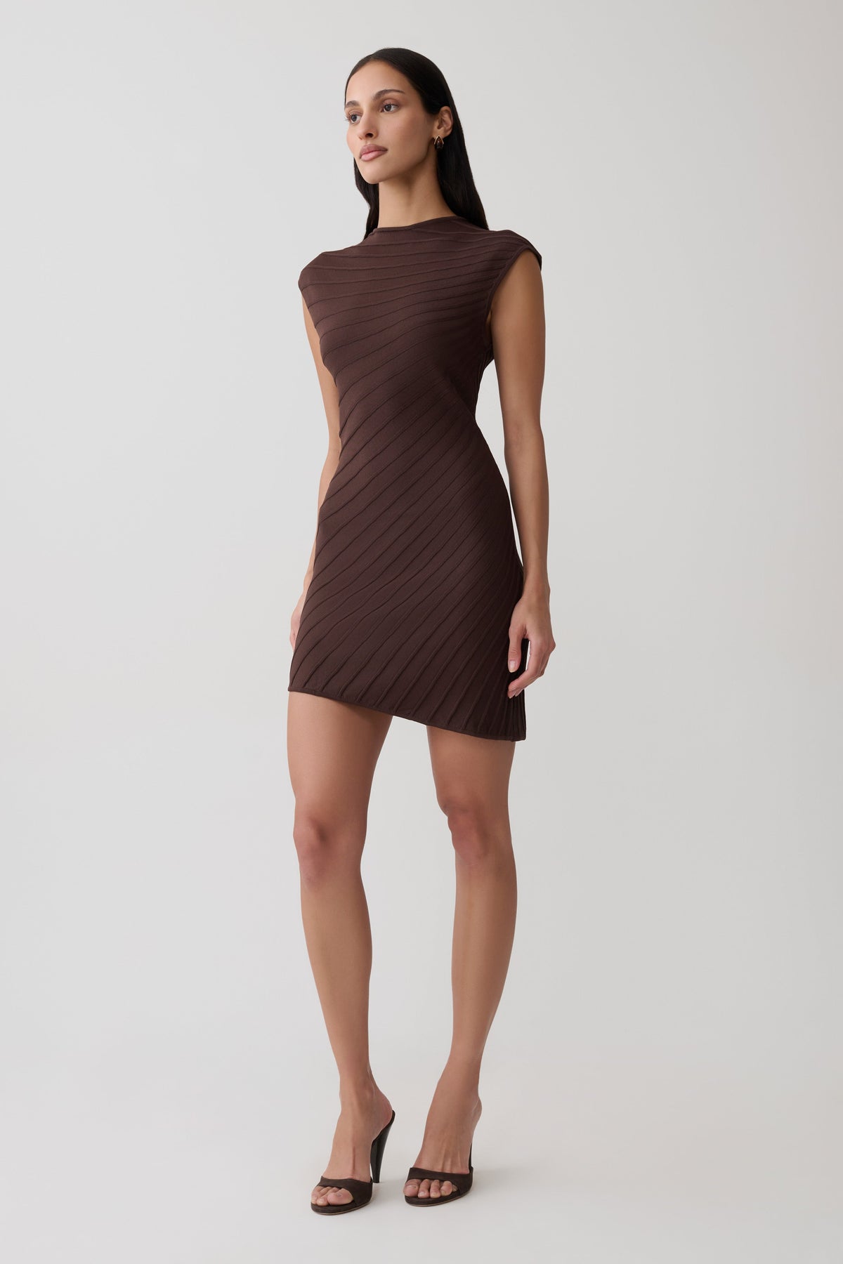 Posy Ribbed Sleeveless Mini Dress - Dark Chocolate #3