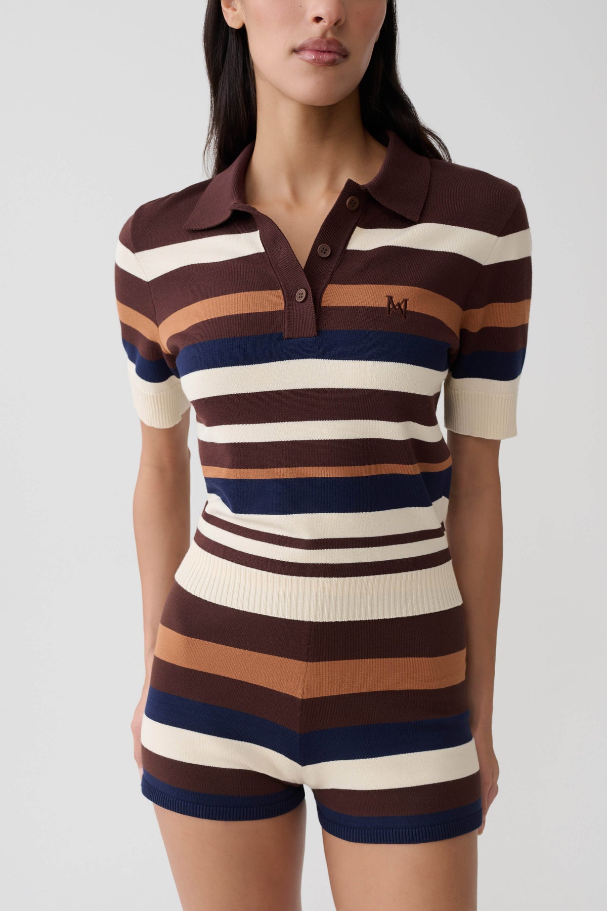 Philly Stripe Knit Button Up Top - Navy/Neutral