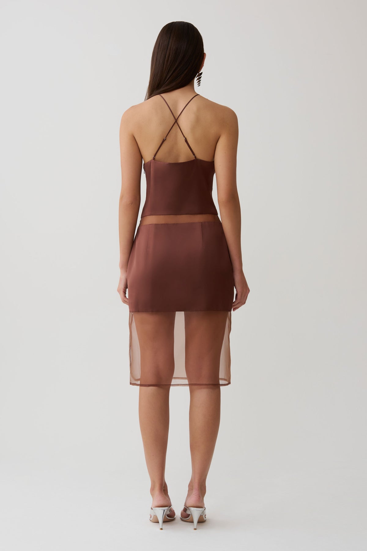 Priscilla Sheer Halter Midi Dress - Dark Chocolate #2
