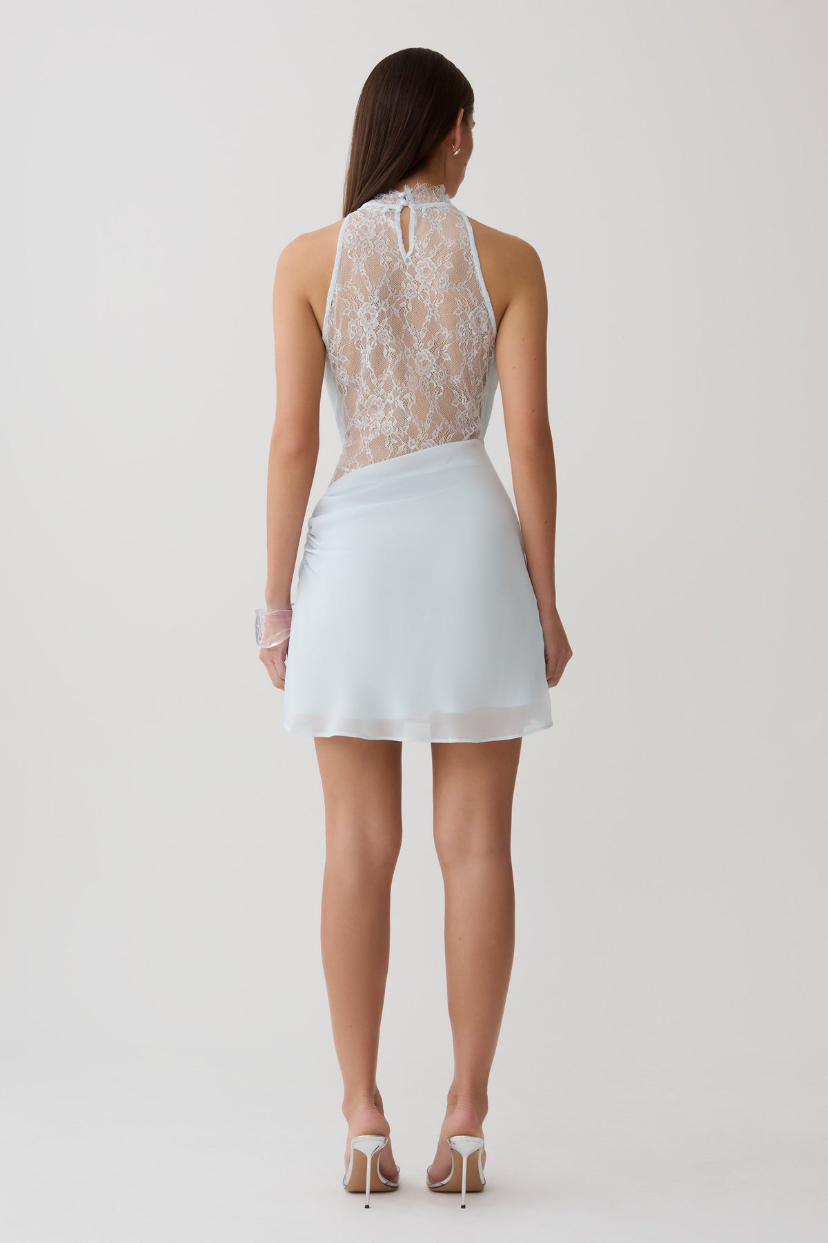 Arra Chiffon And Lace Halter Mini Dress - Ice Blue #2