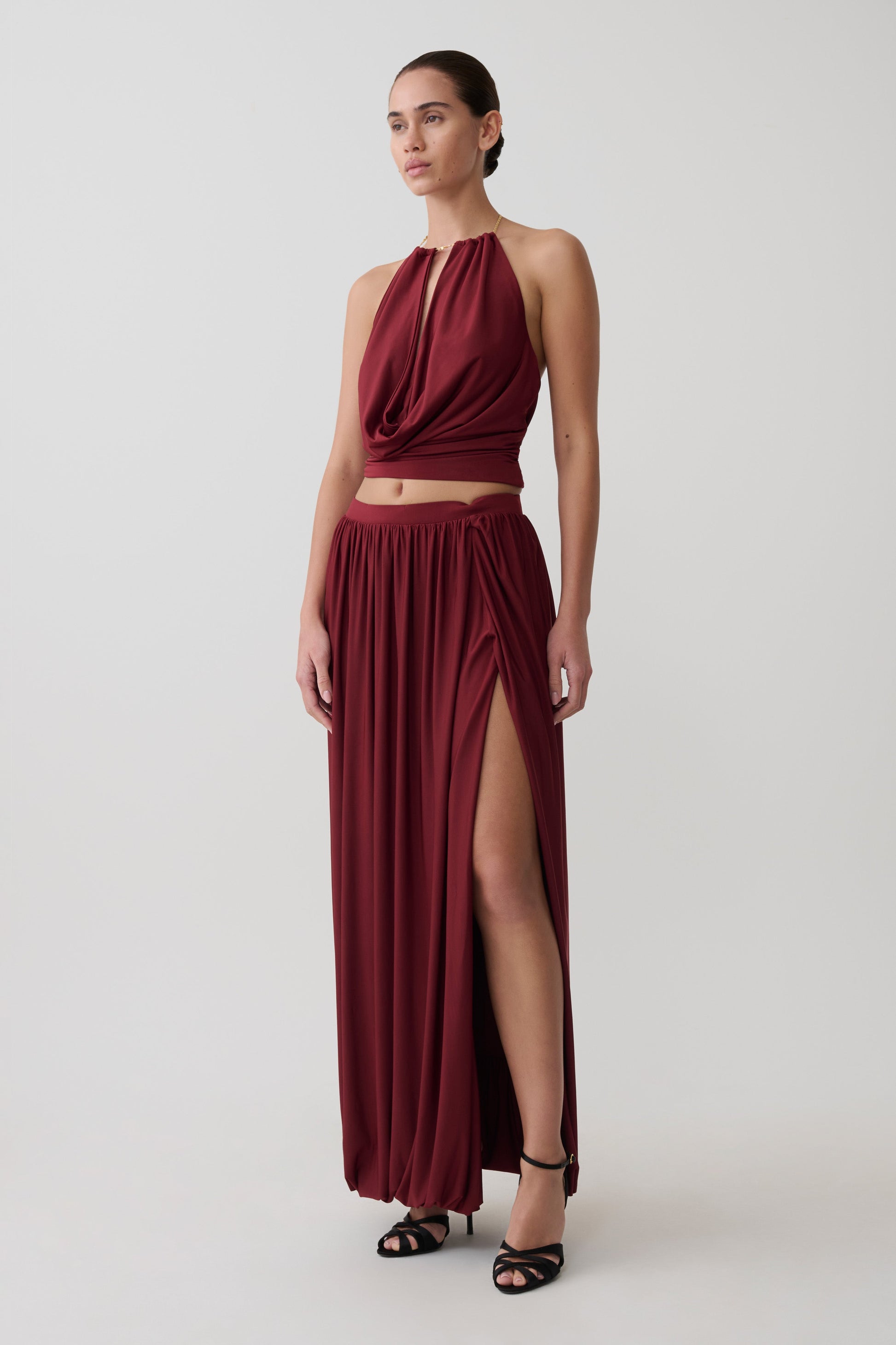 Banks Halter Neck Top With Hardware - Wine #4