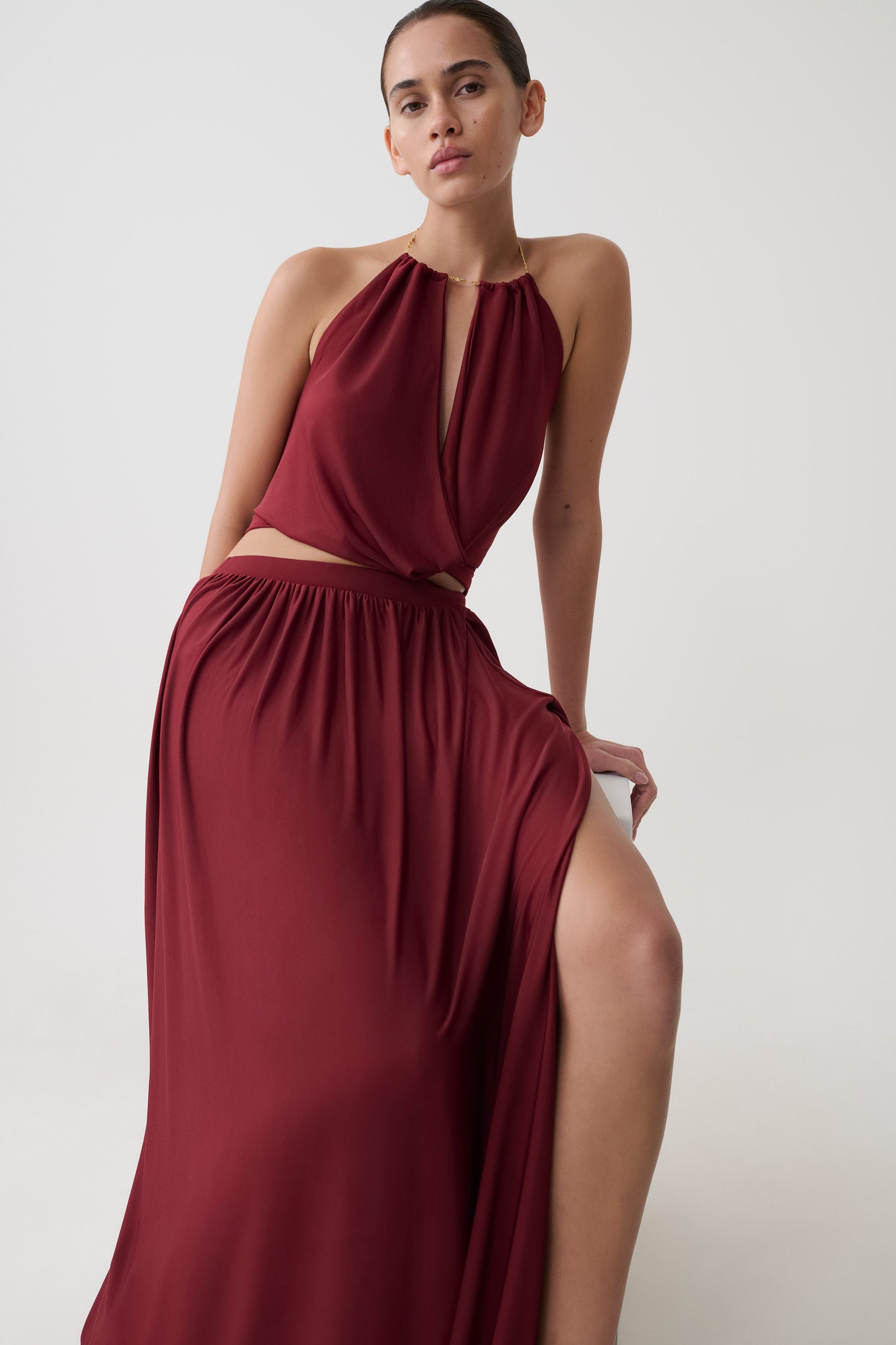 Banks Bubble Hem Midi Skirt - Wine #3