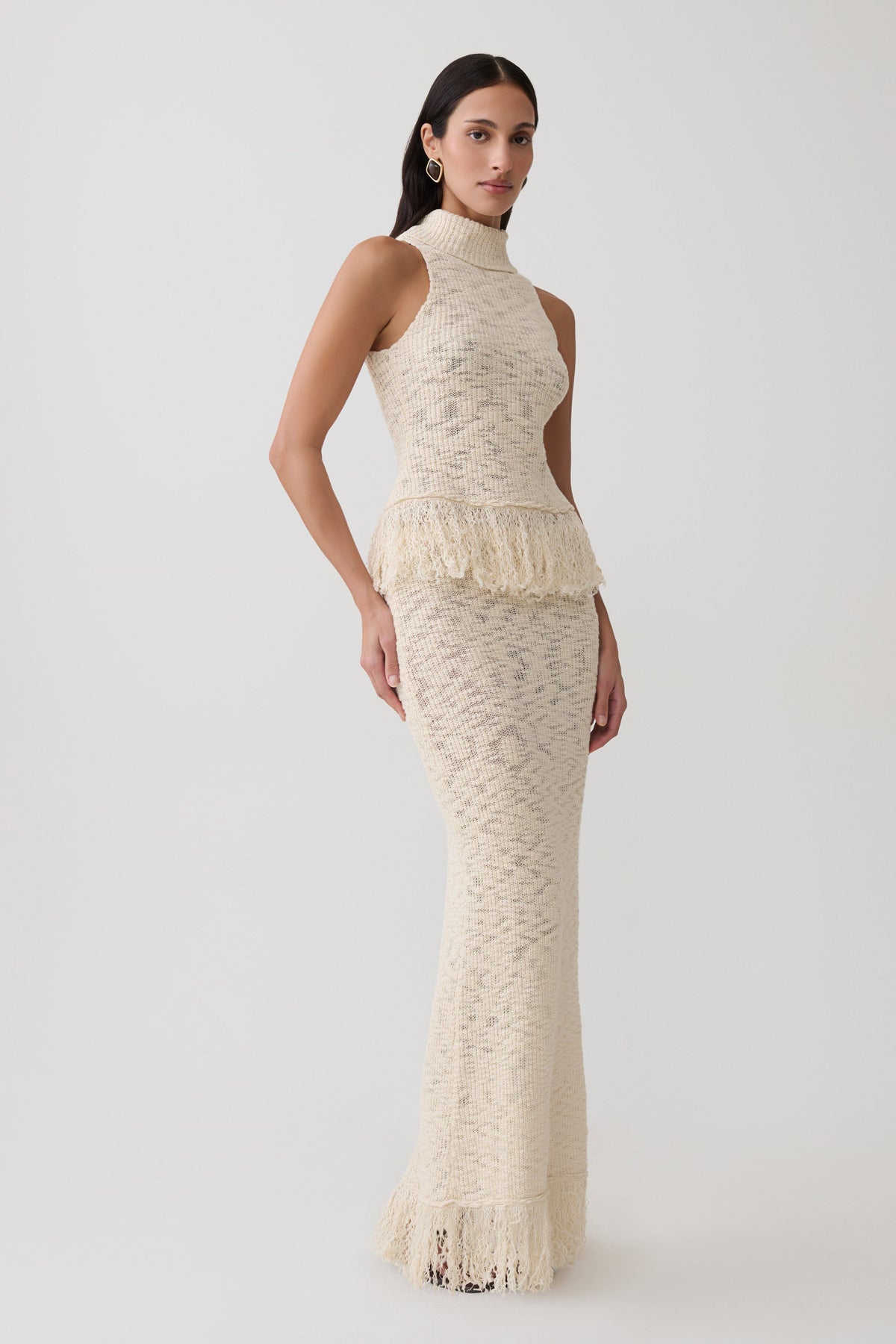 Giovanni Fringe Knit Midi Skirt - Cream #4