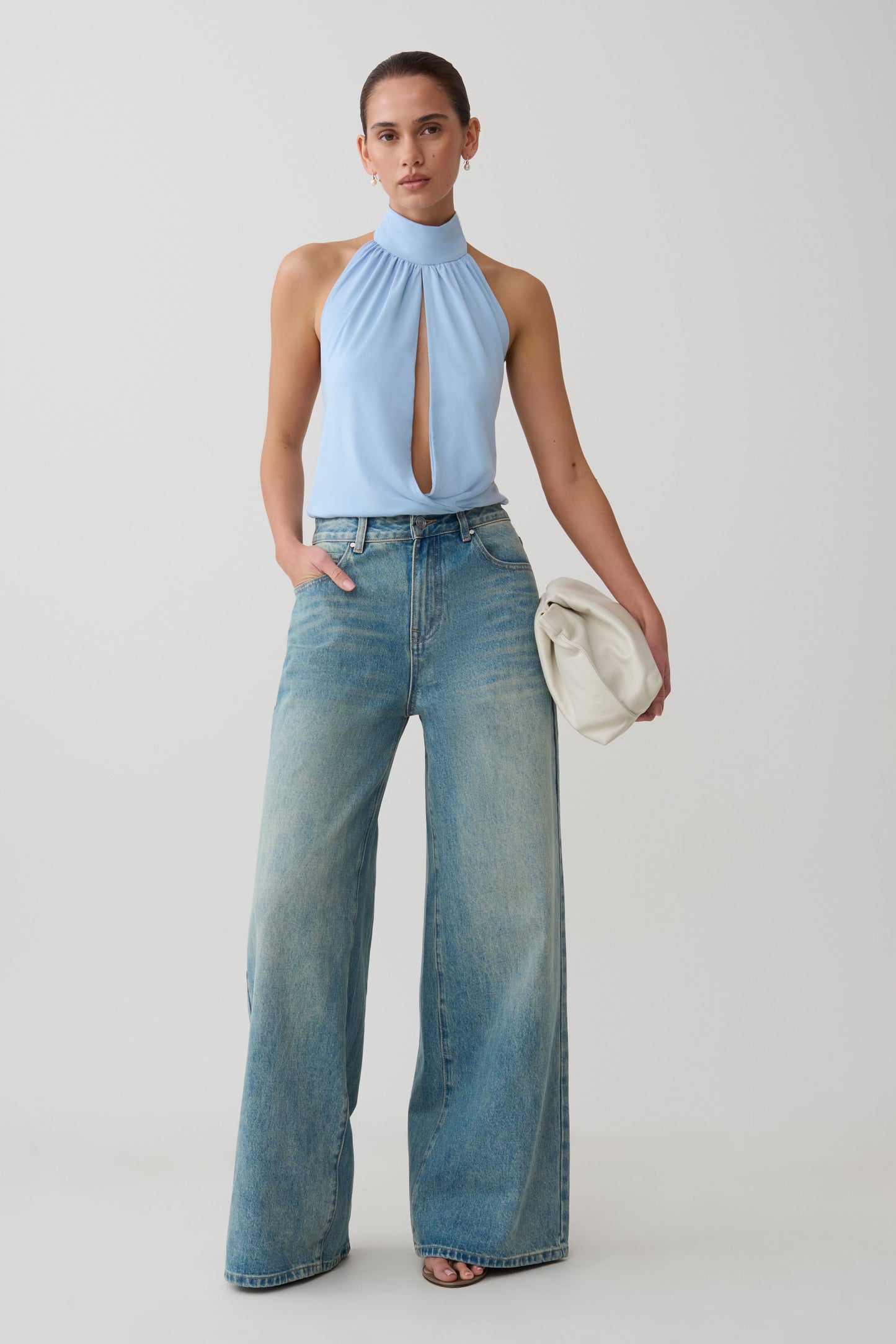 Maki Viscose Sleeveless Halter Top - Blue