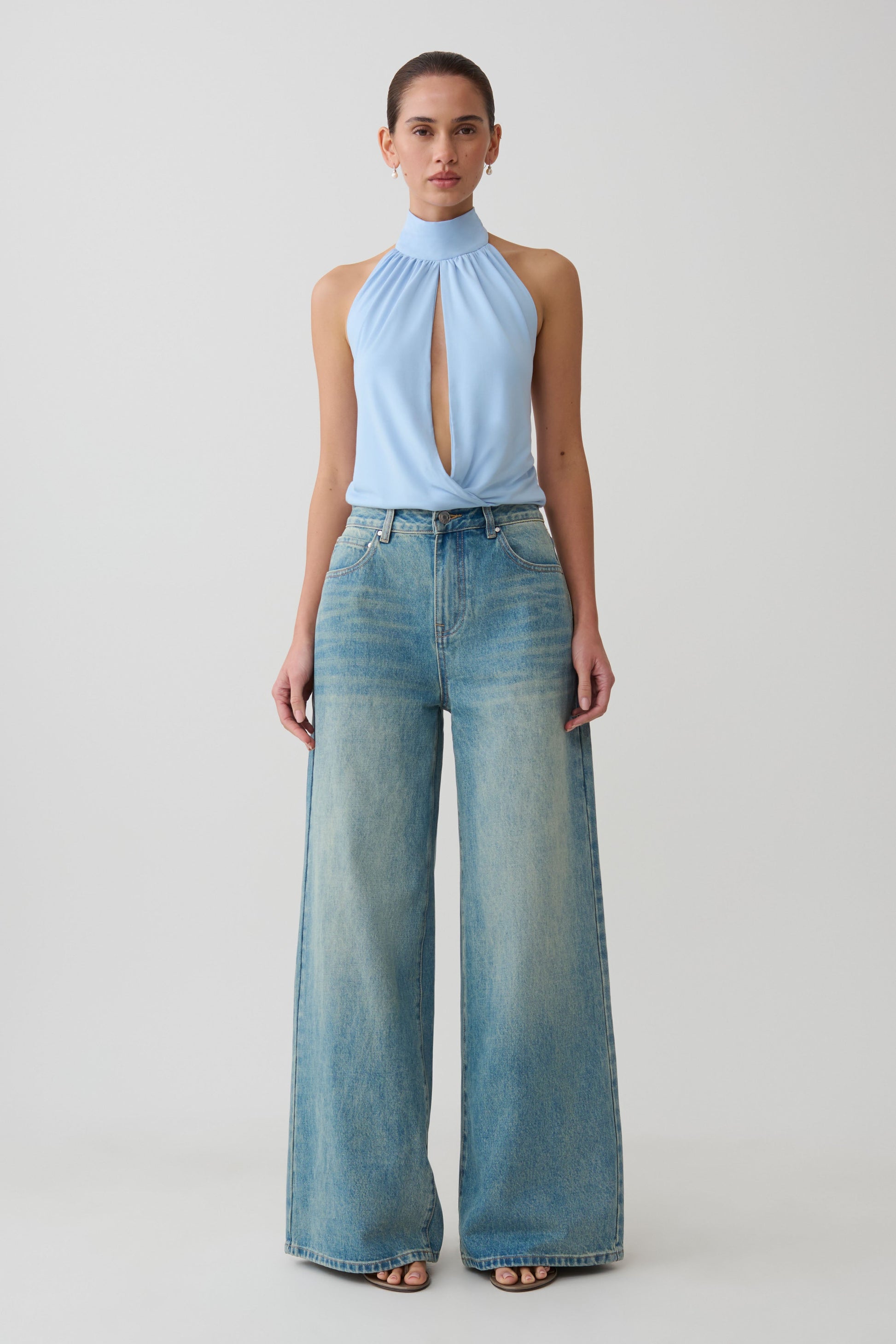 Maki Viscose Sleeveless Halter Top - Blue #3