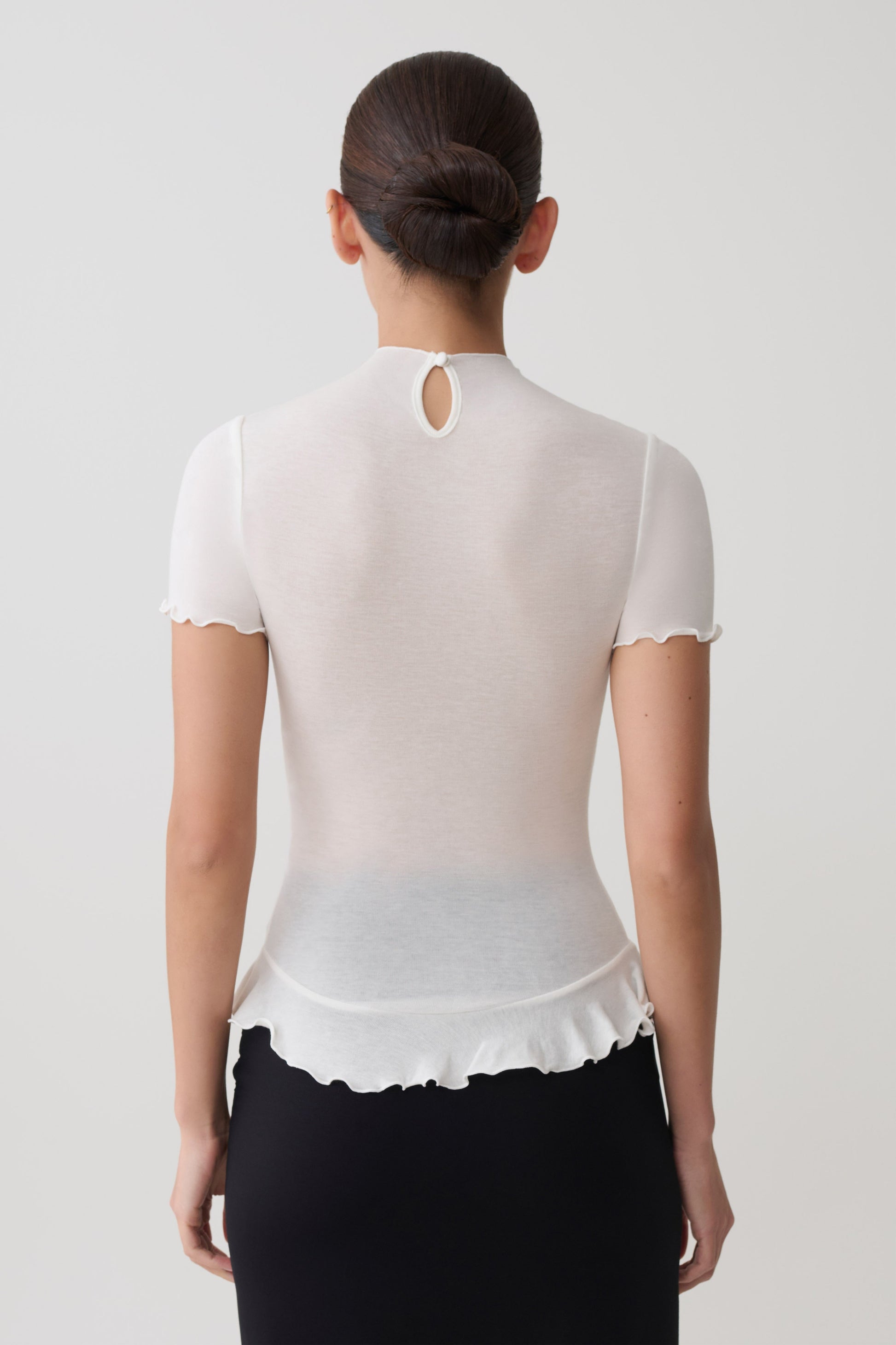 Nira Short Sleeve Ruffle Top - White #2