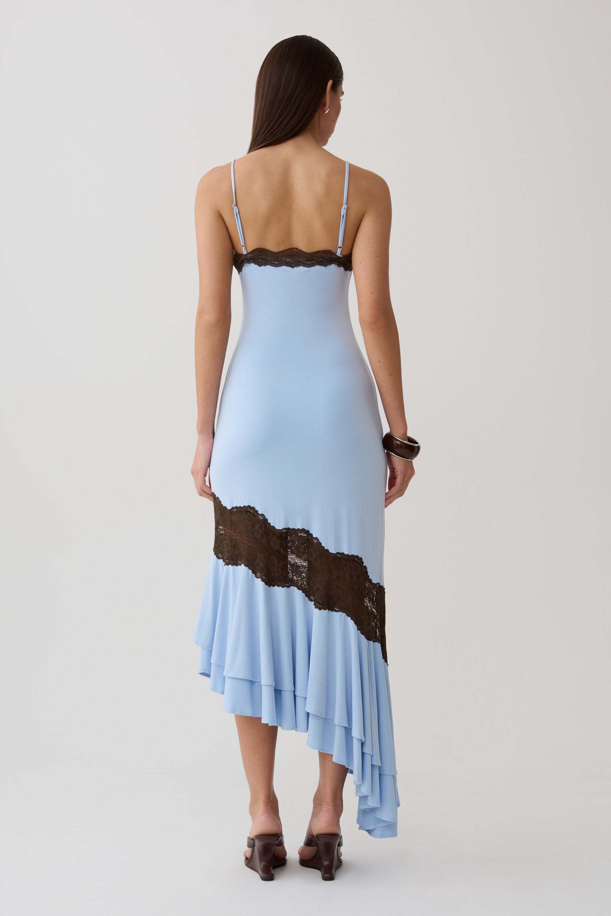 Annis Frilled Hem Lace Midi Dress - Cornflower/Chocolate #2