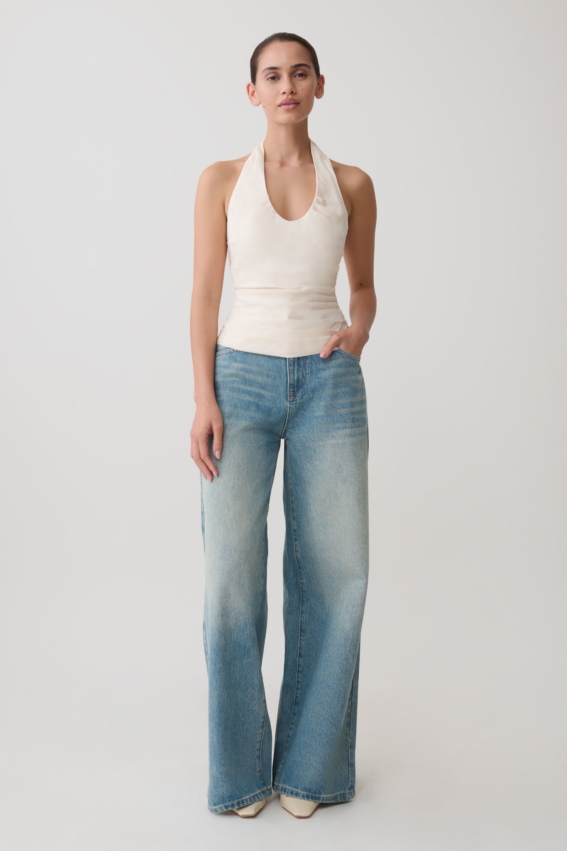 Daniela Ruched Halter Top - Ivory #6