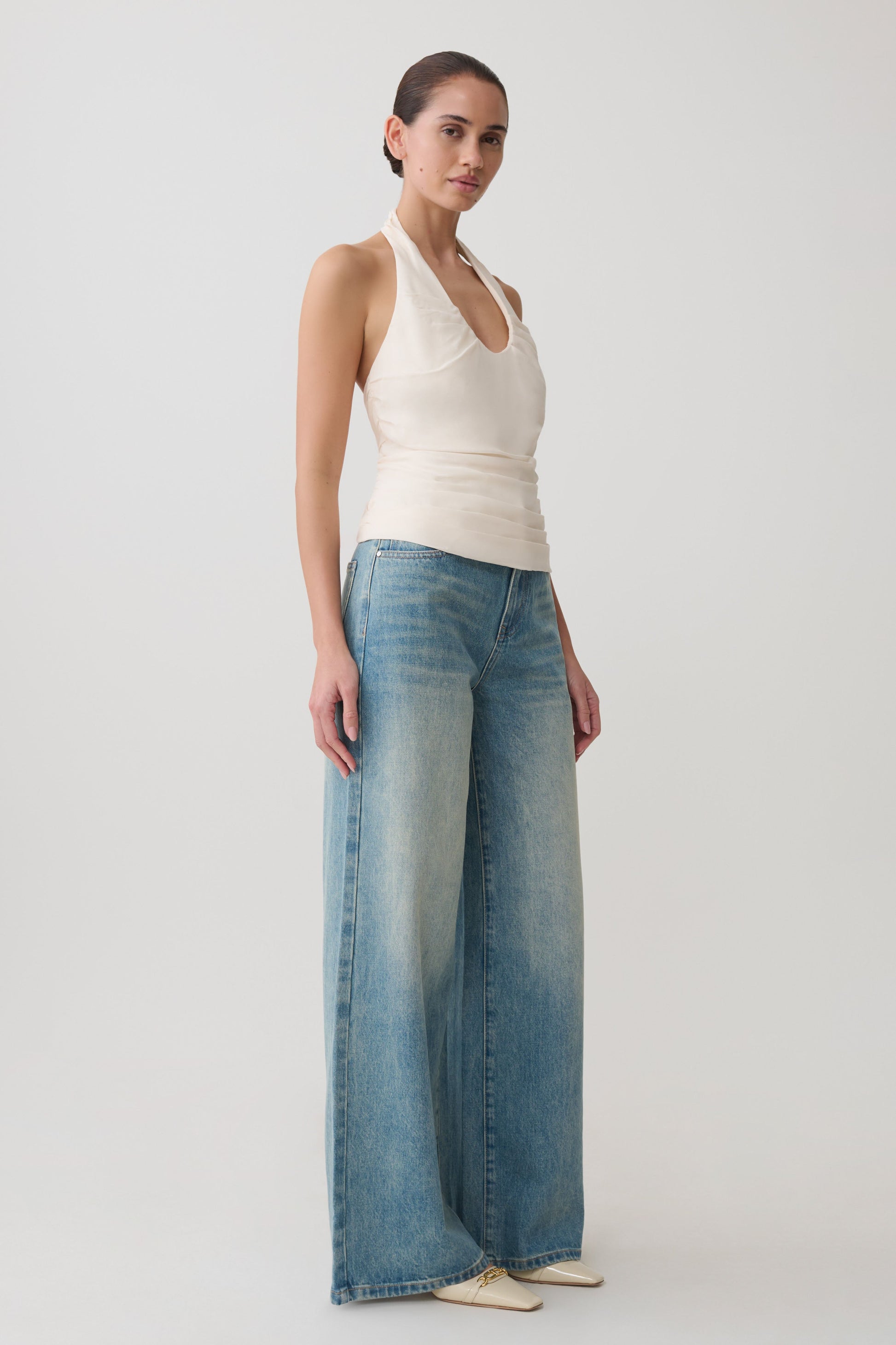 Daniela Ruched Halter Top - Ivory #4