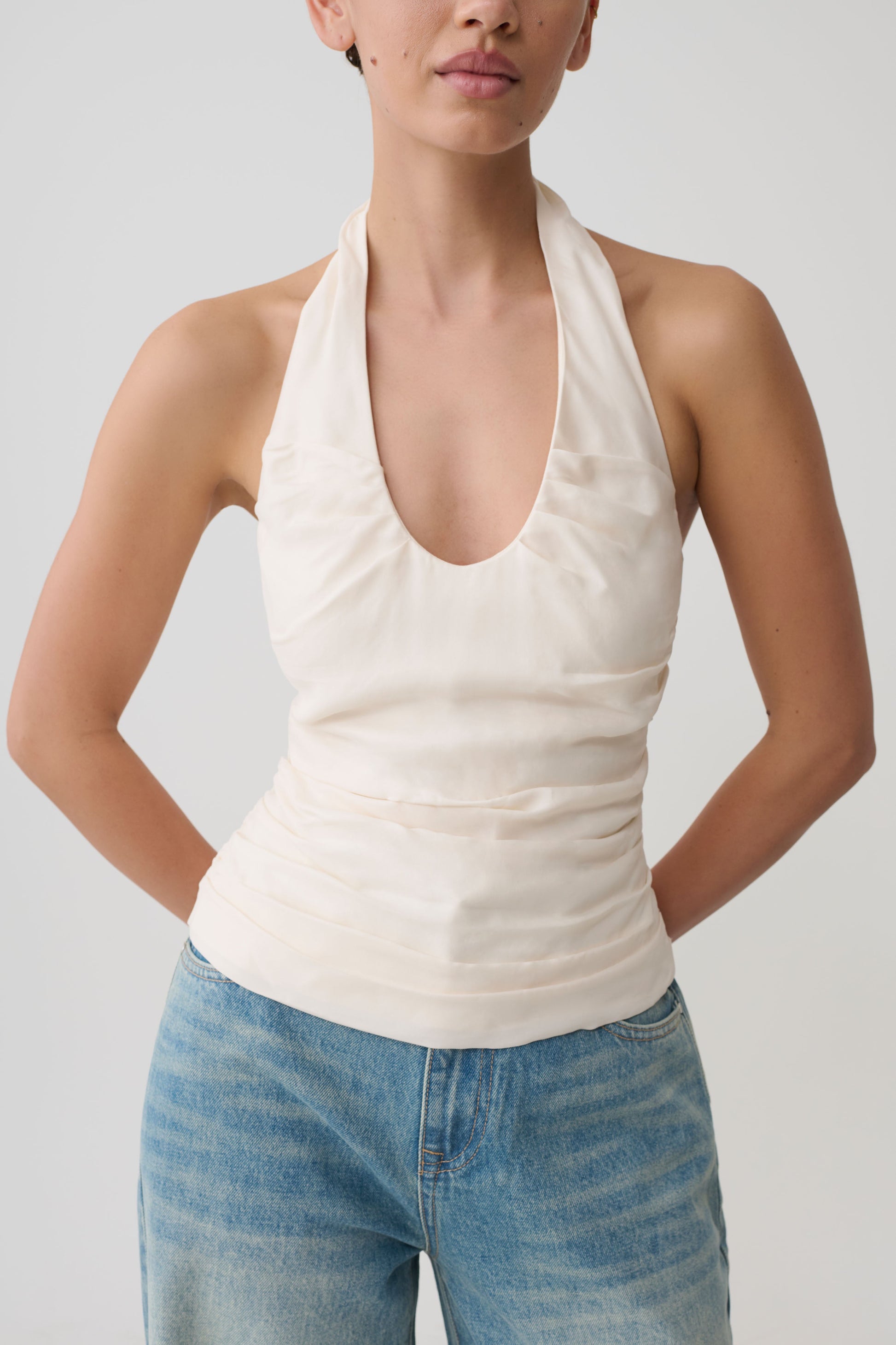 Daniela Ruched Halter Top - Ivory #9