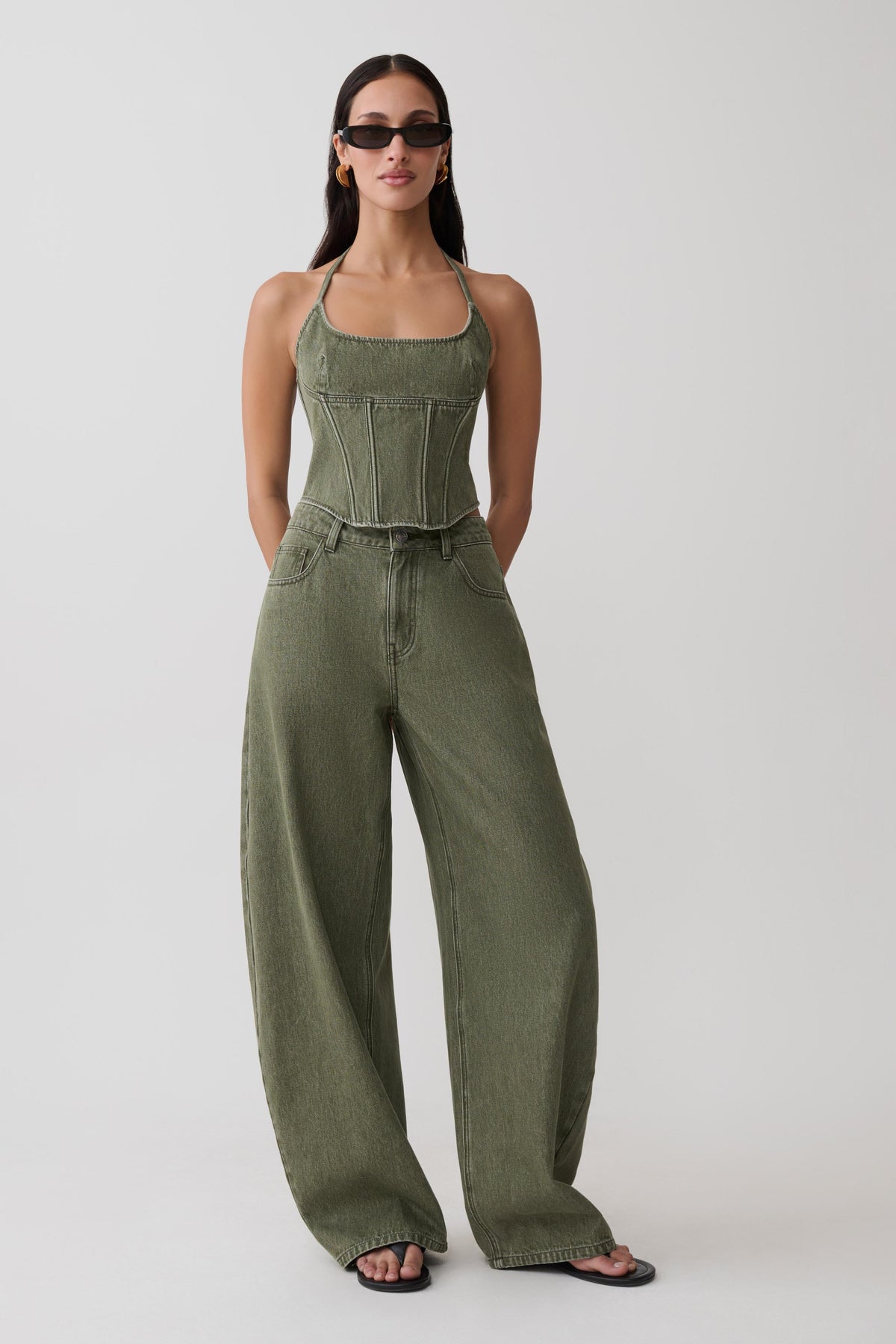 Stephanie Barrel Denim Jeans - Washed Khaki