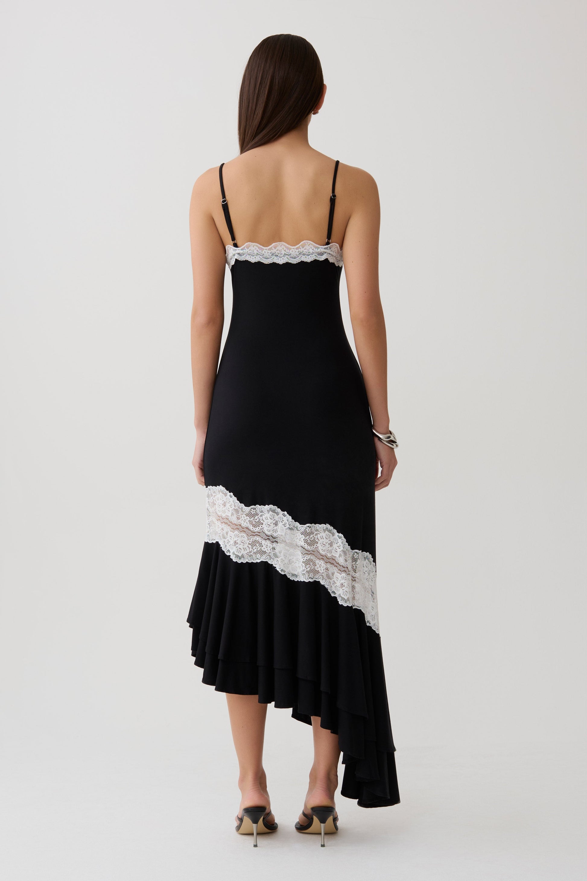 Annis Frilled Hem Lace Midi Dress - Black/White #2