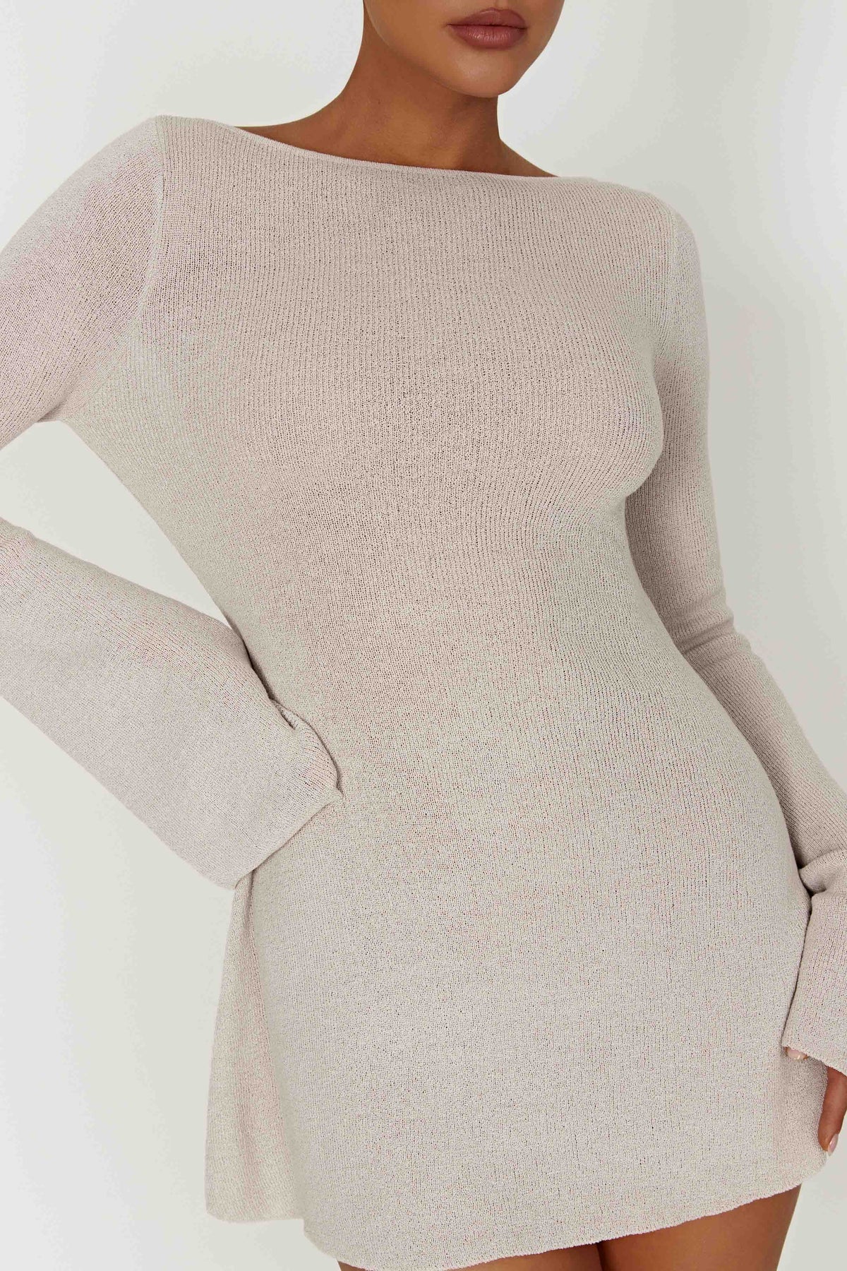 Zahra Long Sleeve Open Back Mini Knit Dress - Grey #3