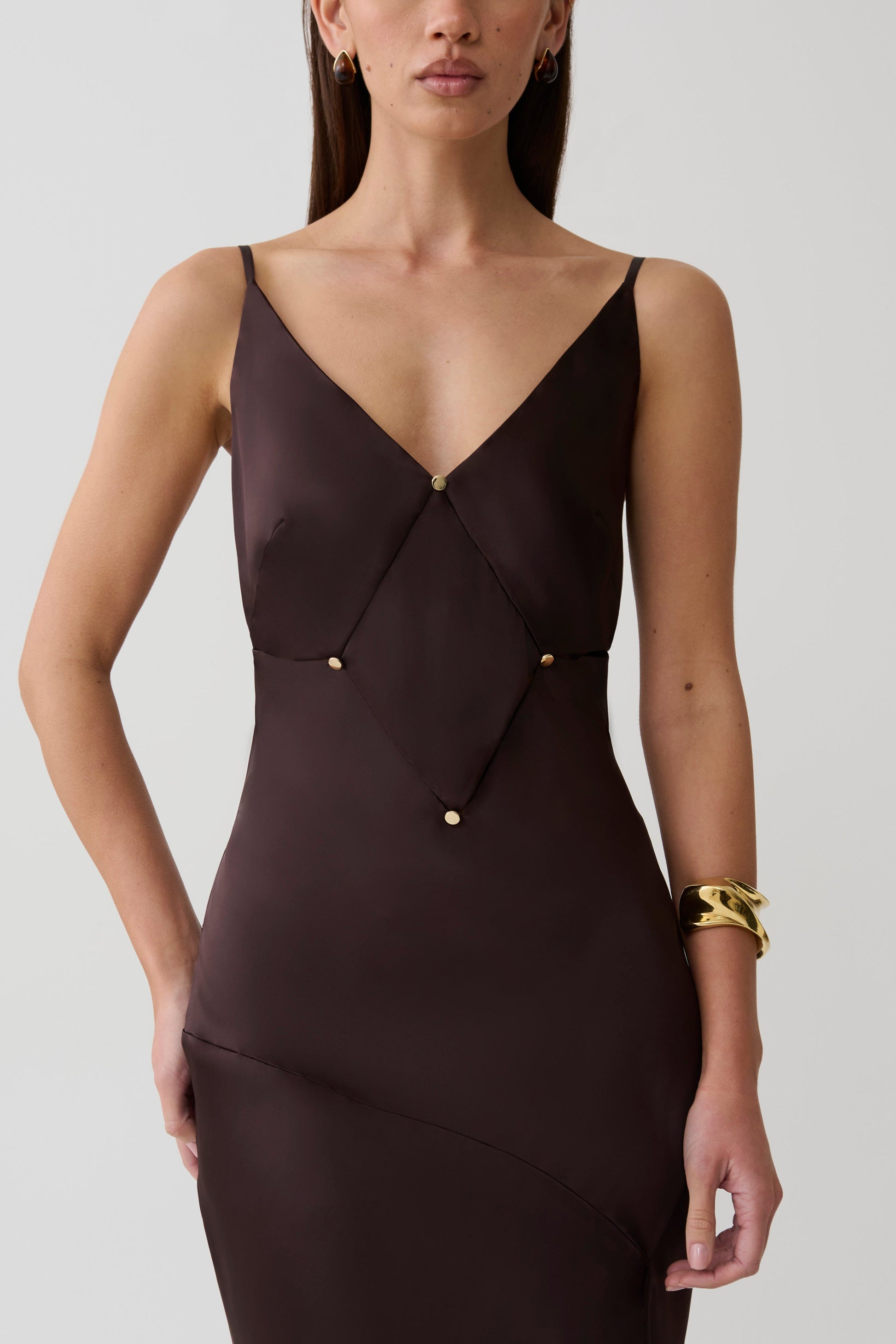 Maddison V Neck Satin Maxi Dress - Dark Chocolate #6
