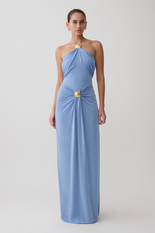 Quincy Halter Maxi Dress With Hardware - Cornflower Blue
