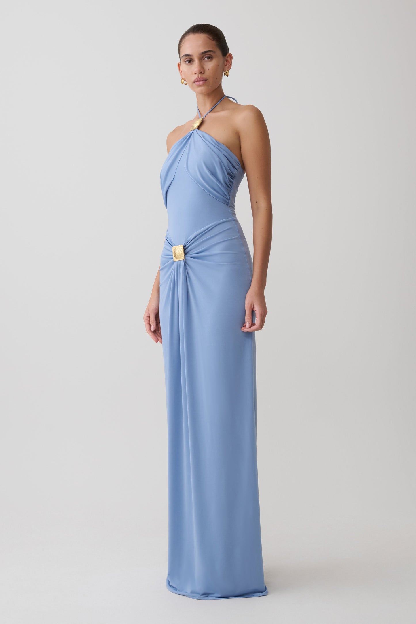 Quincy Halter Maxi Dress With Hardware - Cornflower Blue