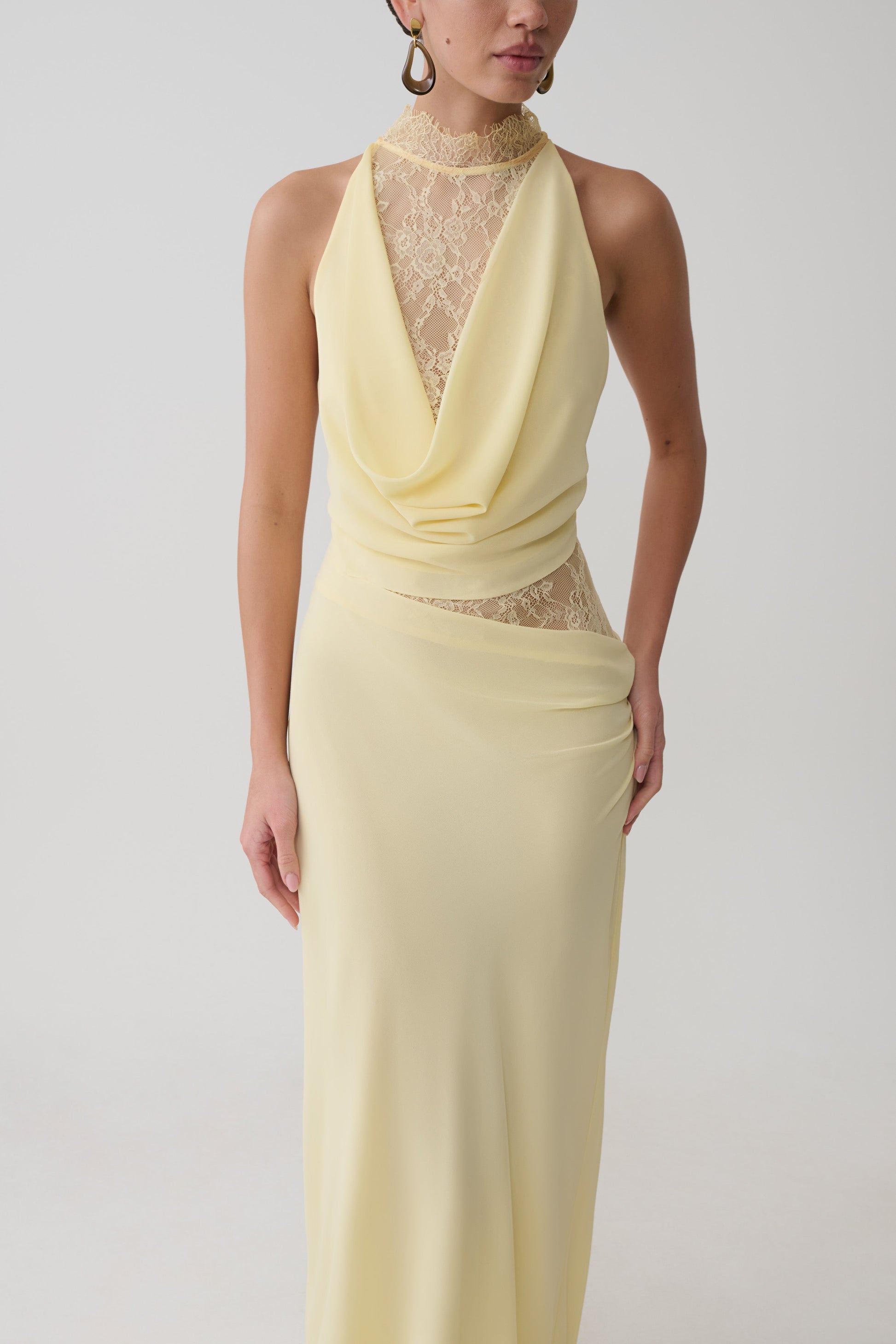 Arra Chiffon And Lace Halter Maxi Dress - Lemon #7