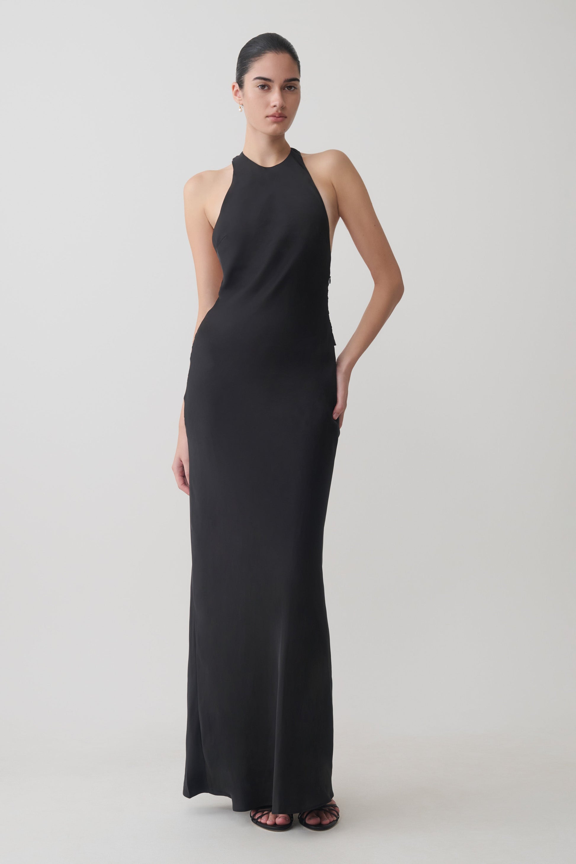 Rinna Satin Halter Maxi Dress - Black #7