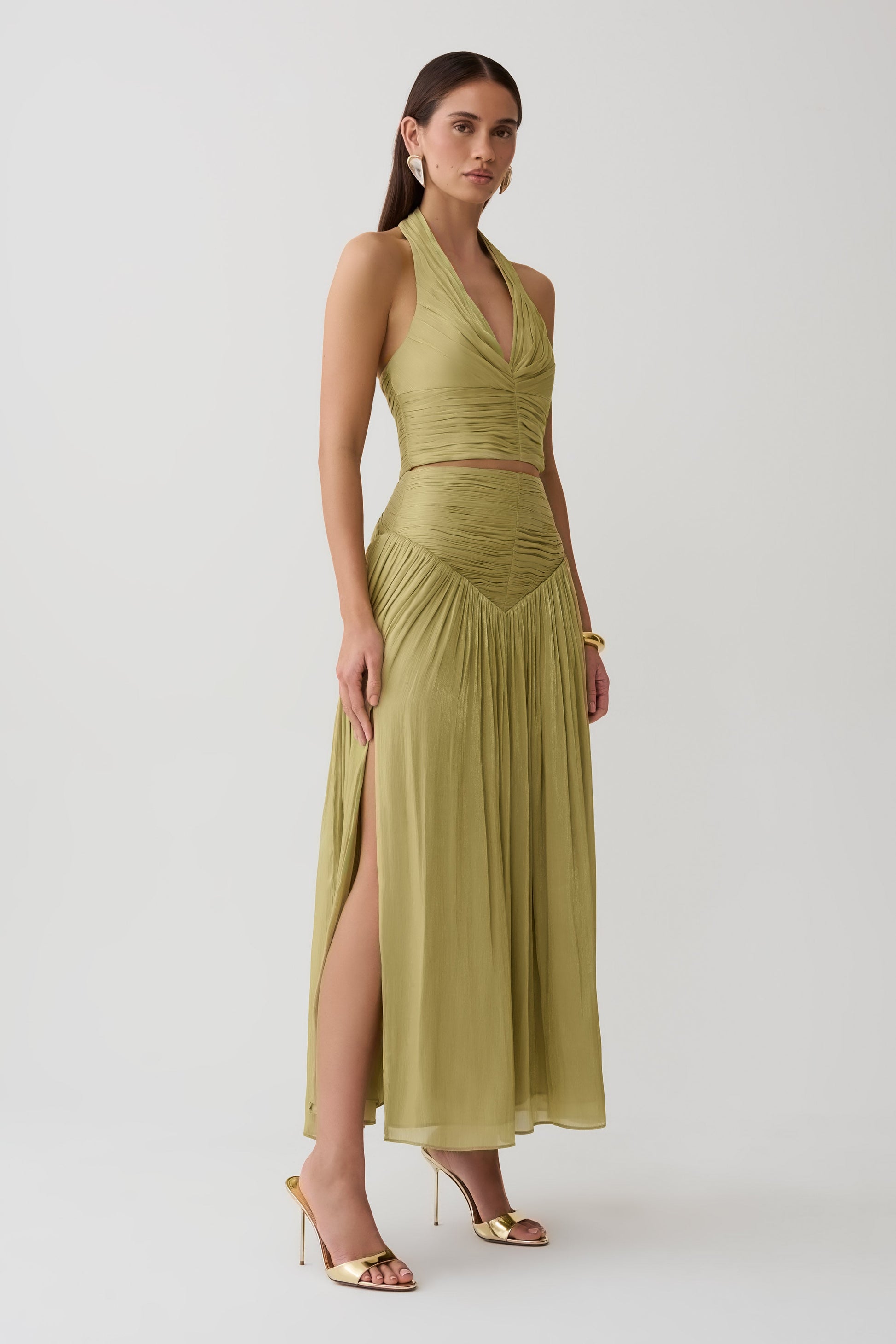 Makena Gathered V Neck Top - Green #4