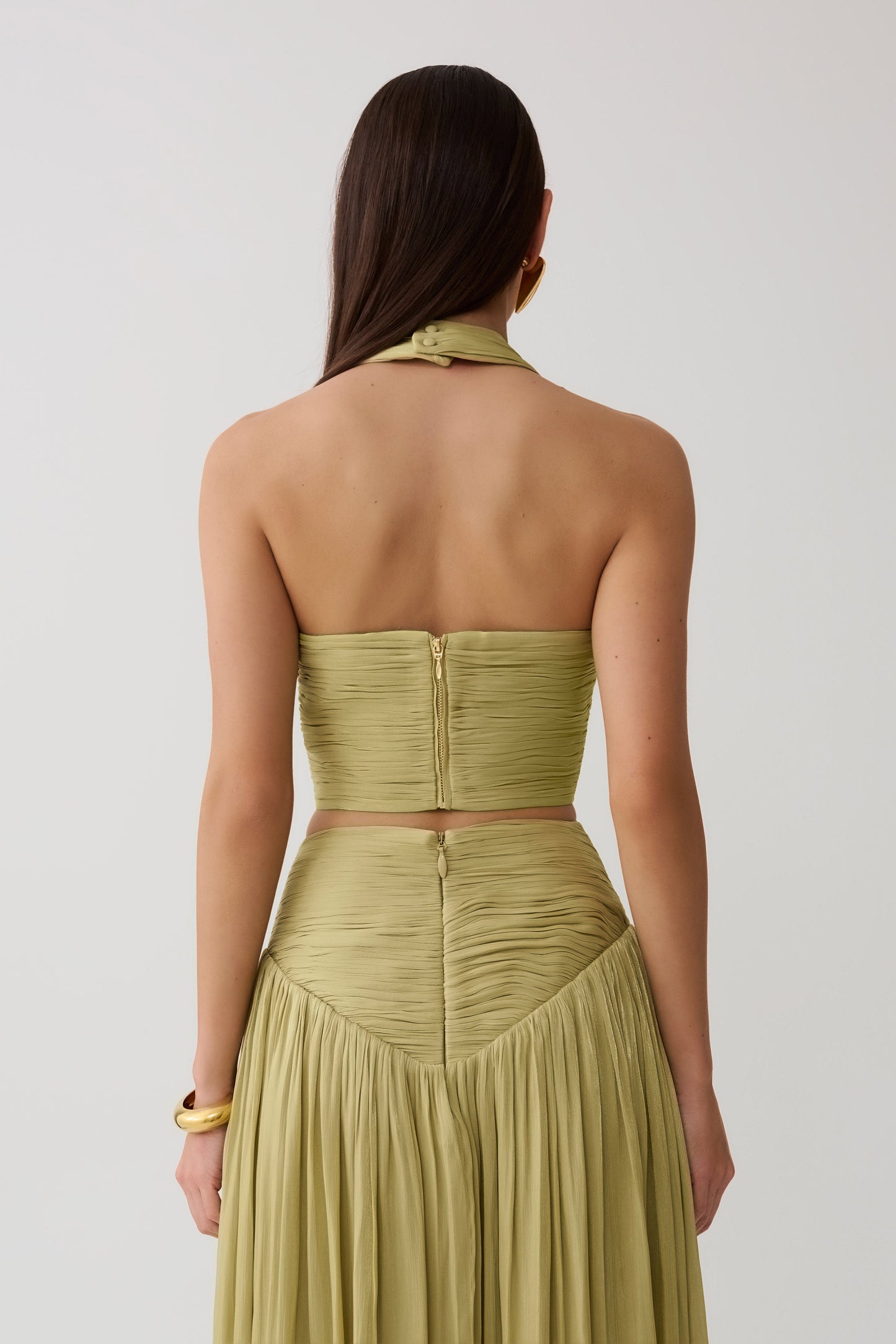 Makena Gathered V Neck Top - Green