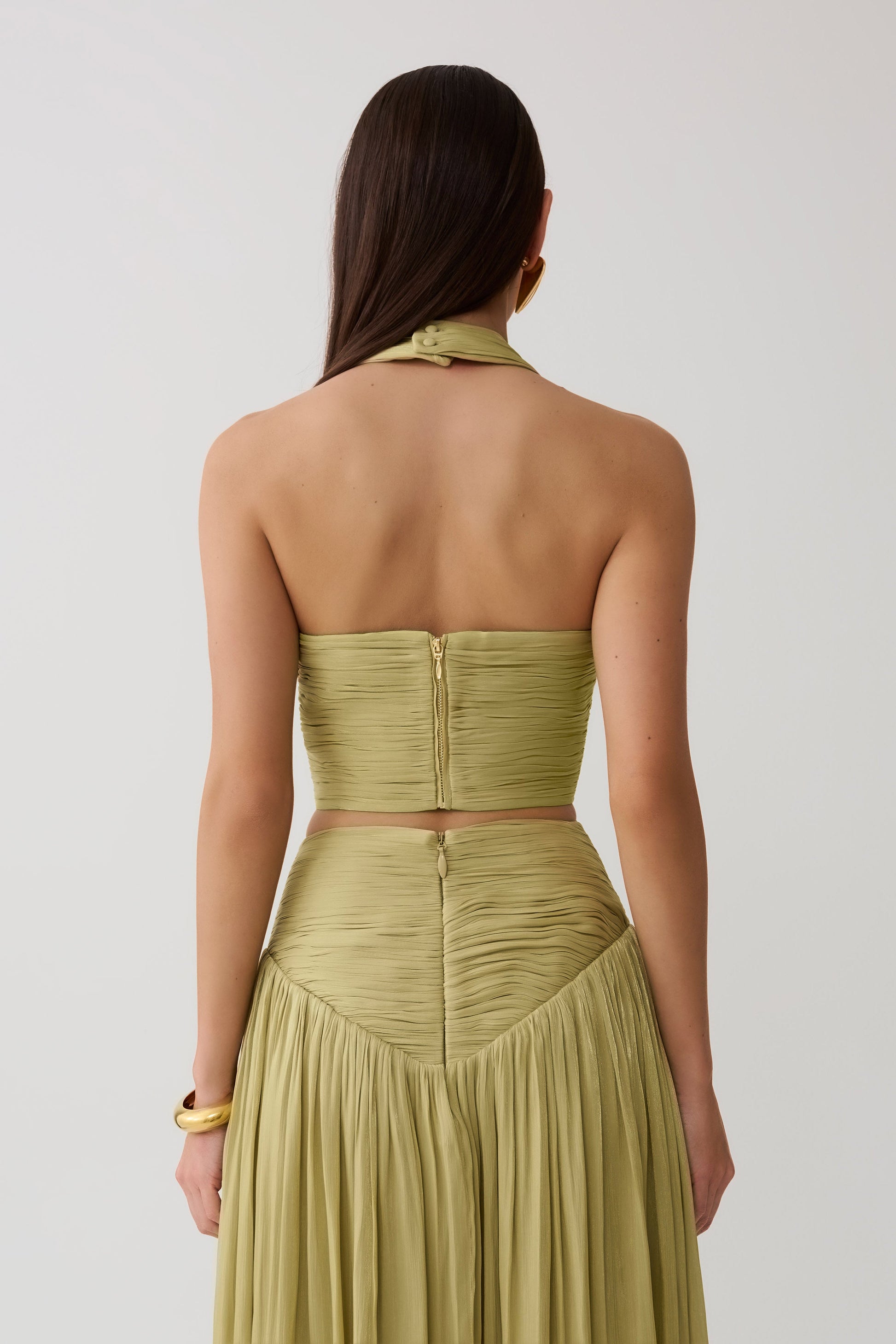 Makena Gathered V Neck Top - Green #2