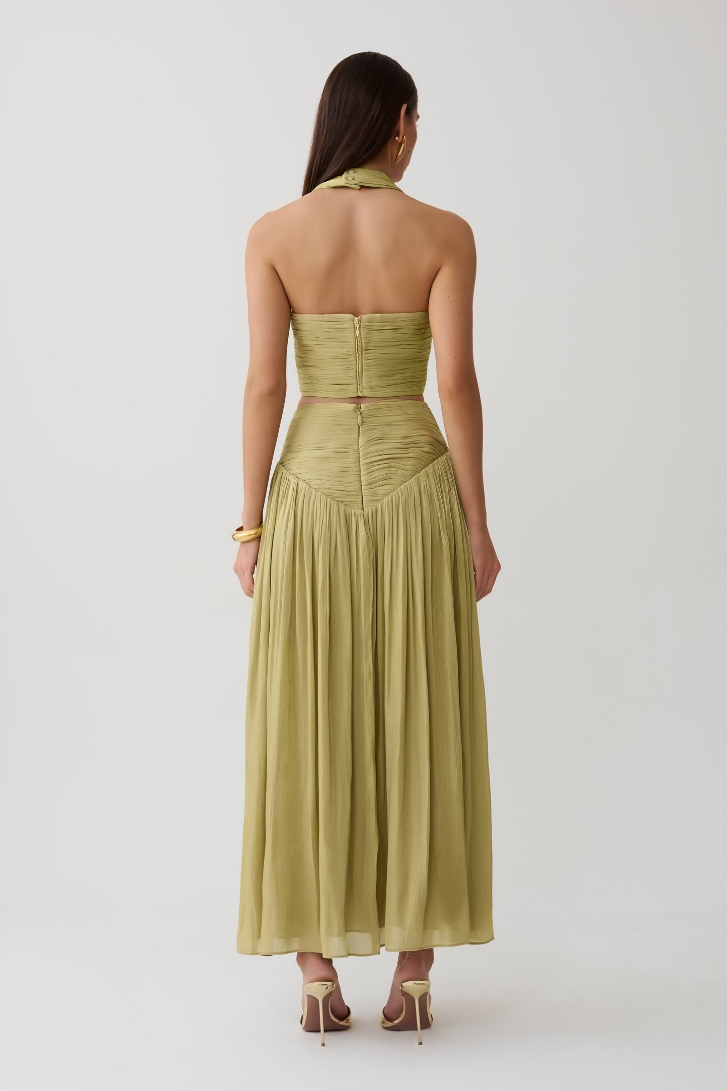 Makena Gathered V Neck Top - Green