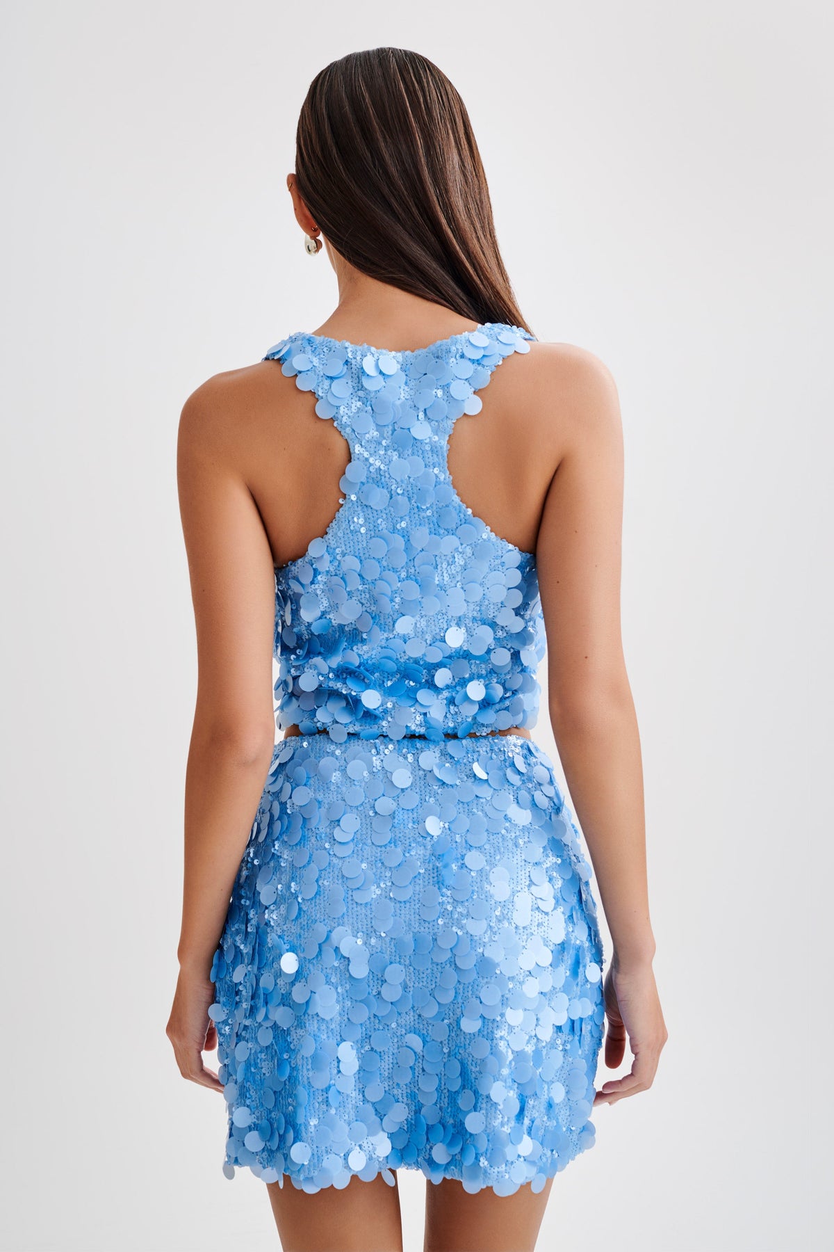 Maude Transparent Sequin Racer Crop Top - Cornflower Blue #4
